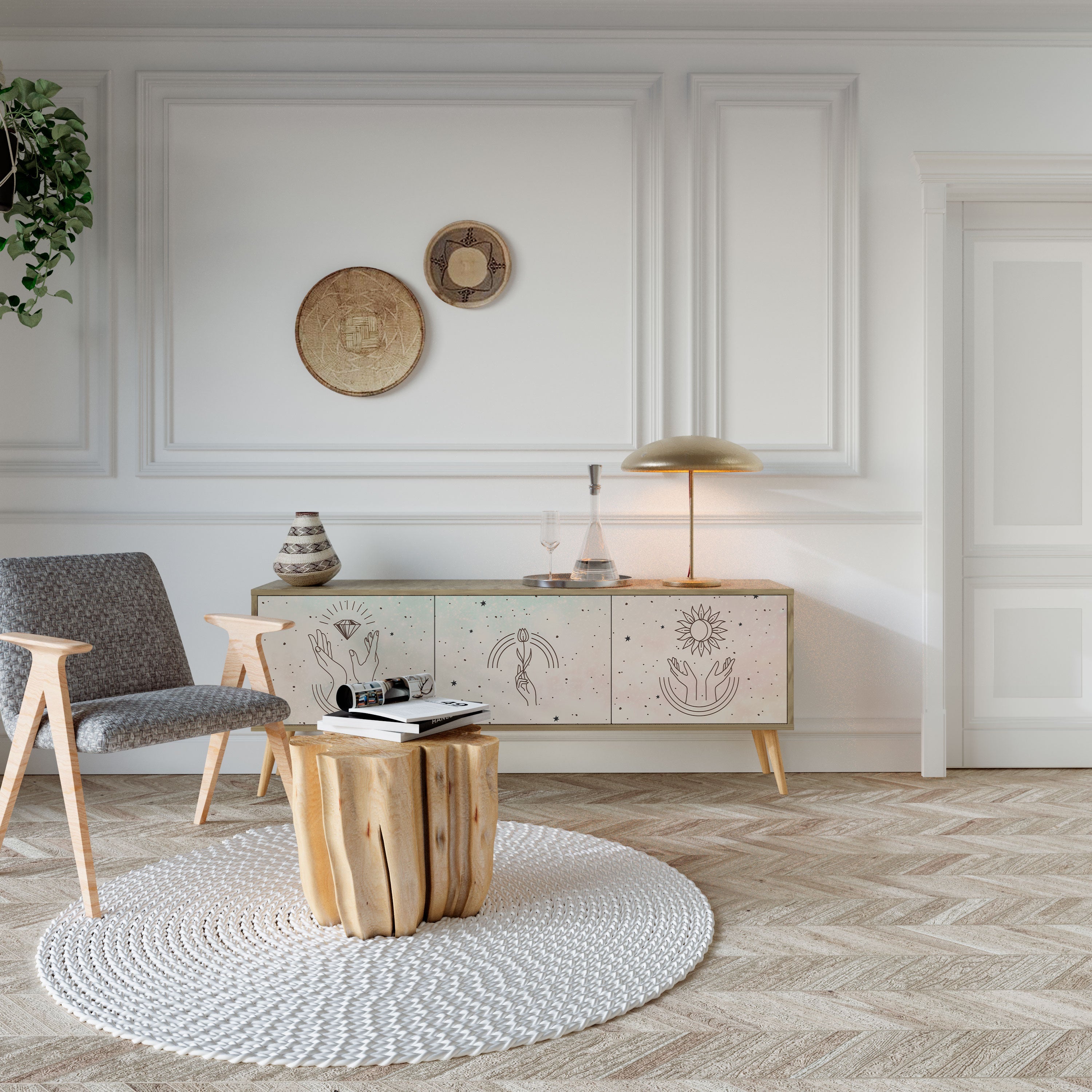 DELICATE BEAUTY Móvel de TV com 3 Portas em Efeito Carvalho