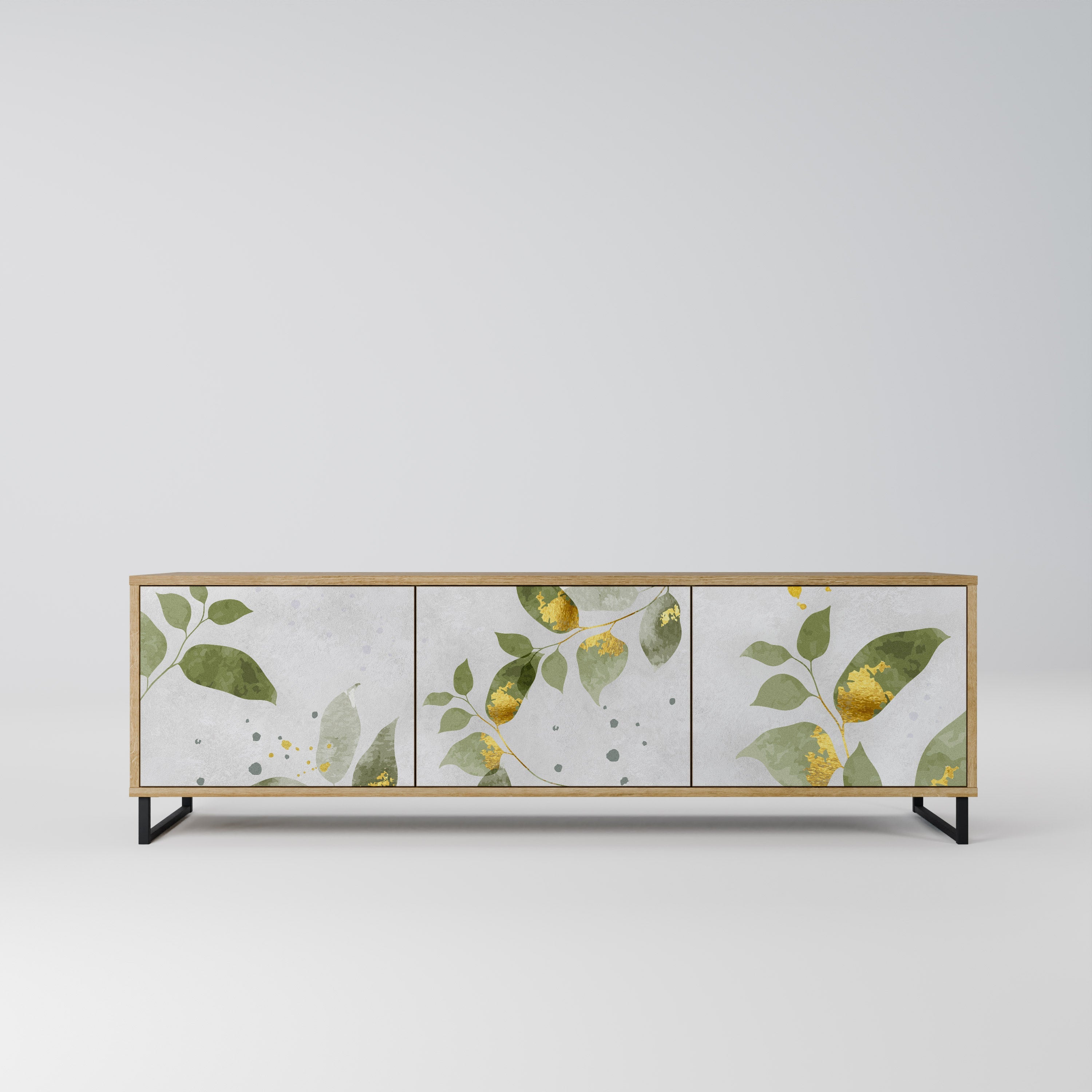 ELEGANT BOTANICS Móvel de TV com 3 Portas em Efeito Carvalho