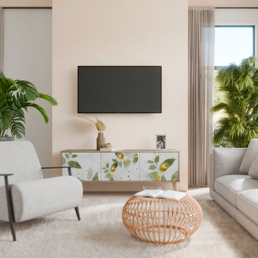 ELEGANT BOTANICS Móvel de TV com 3 Portas em Efeito Carvalho