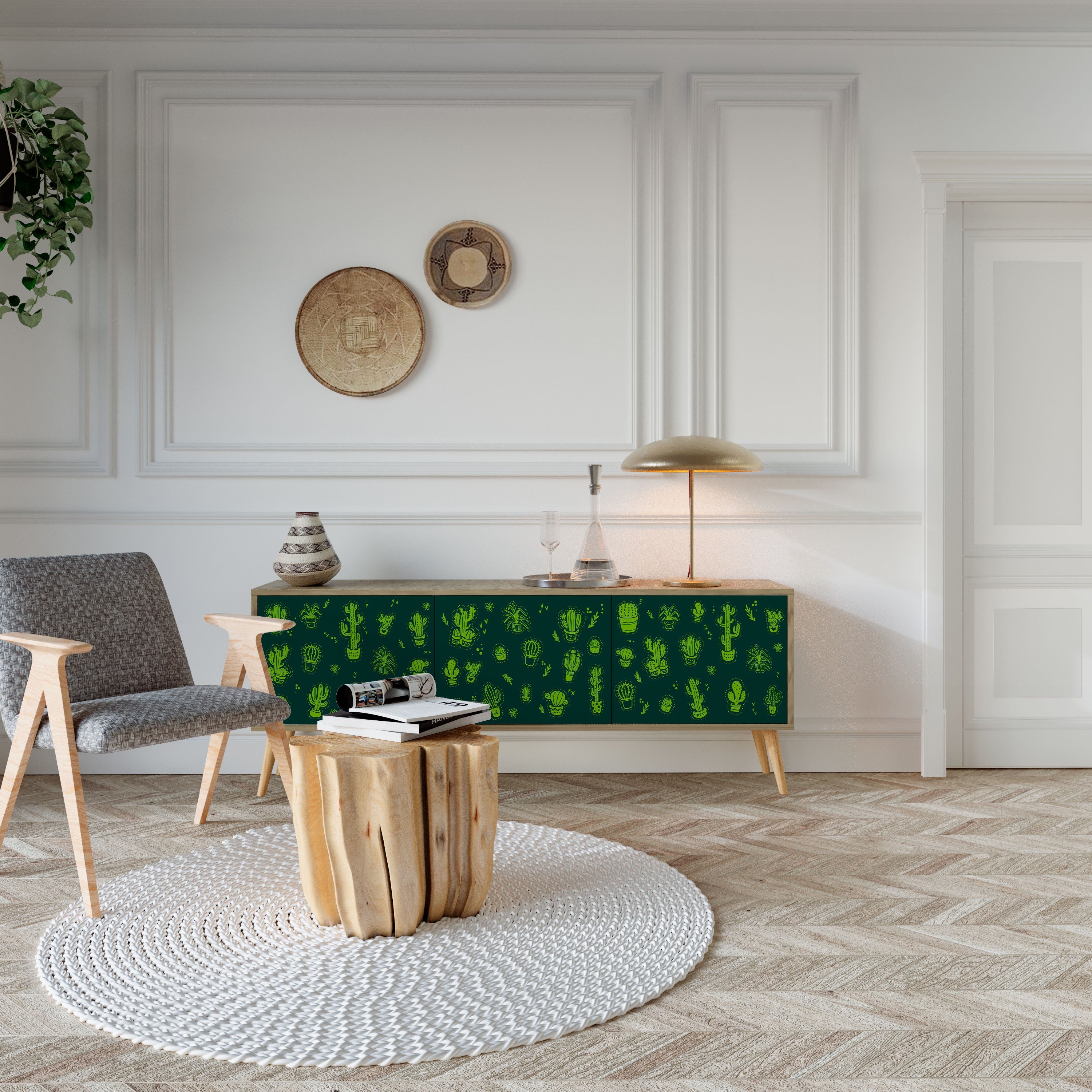 DESERT GREEN Móvel de TV com 3 Portas em Efeito Carvalho