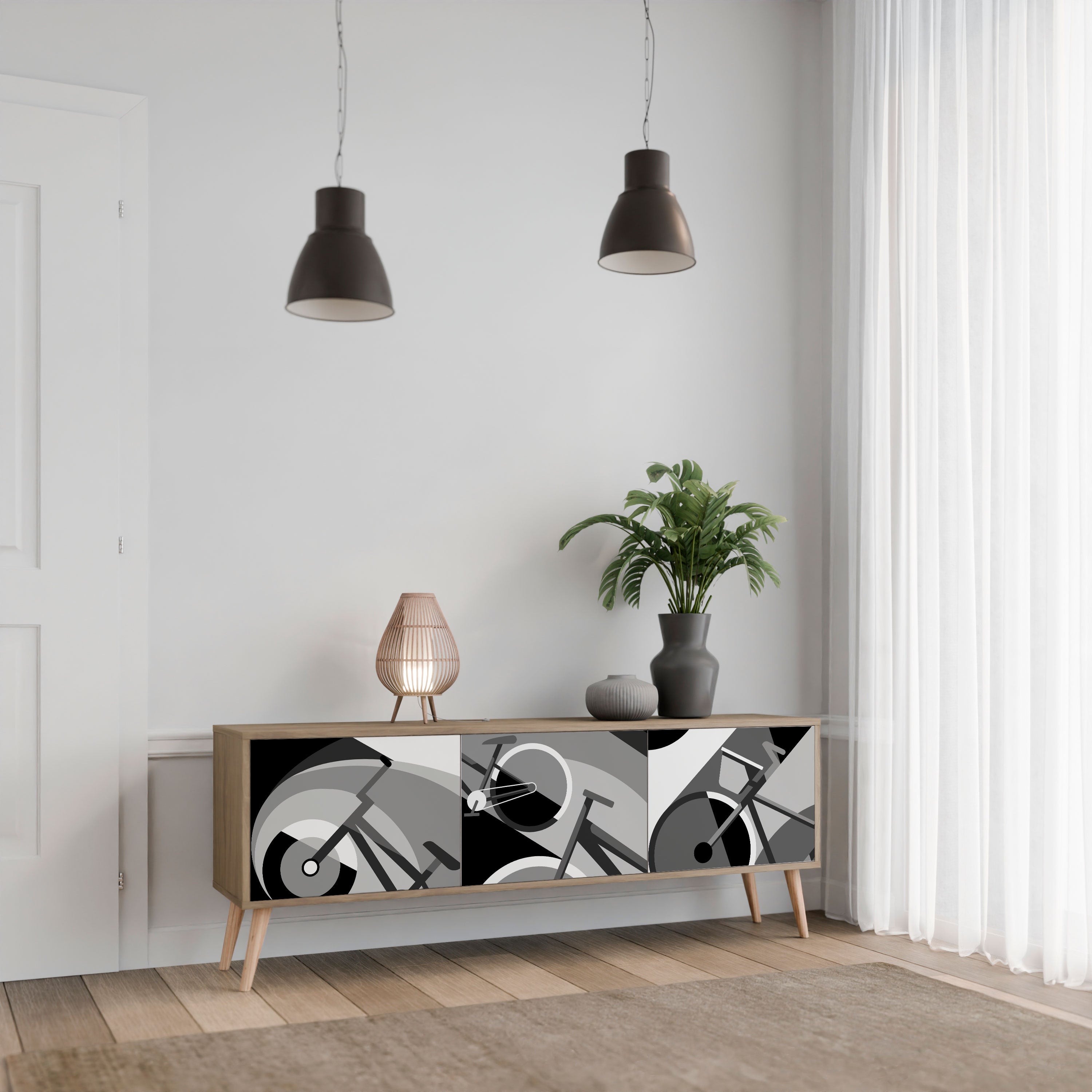 BIKE ENERGY Móvel de TV com 3 Portas em Efeito Carvalho