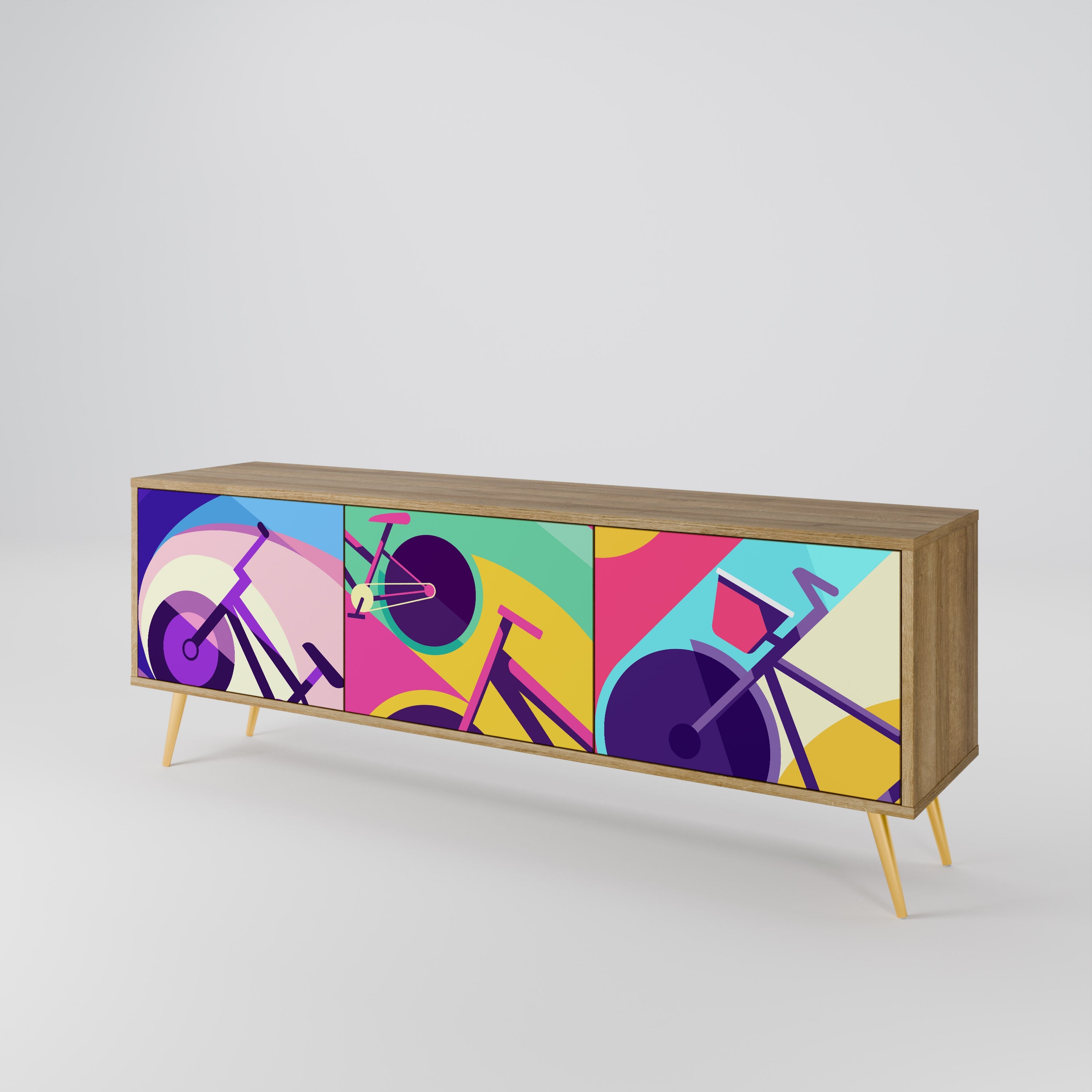 BIKE DREAMS Móvel de TV com 3 Portas em Efeito Carvalho