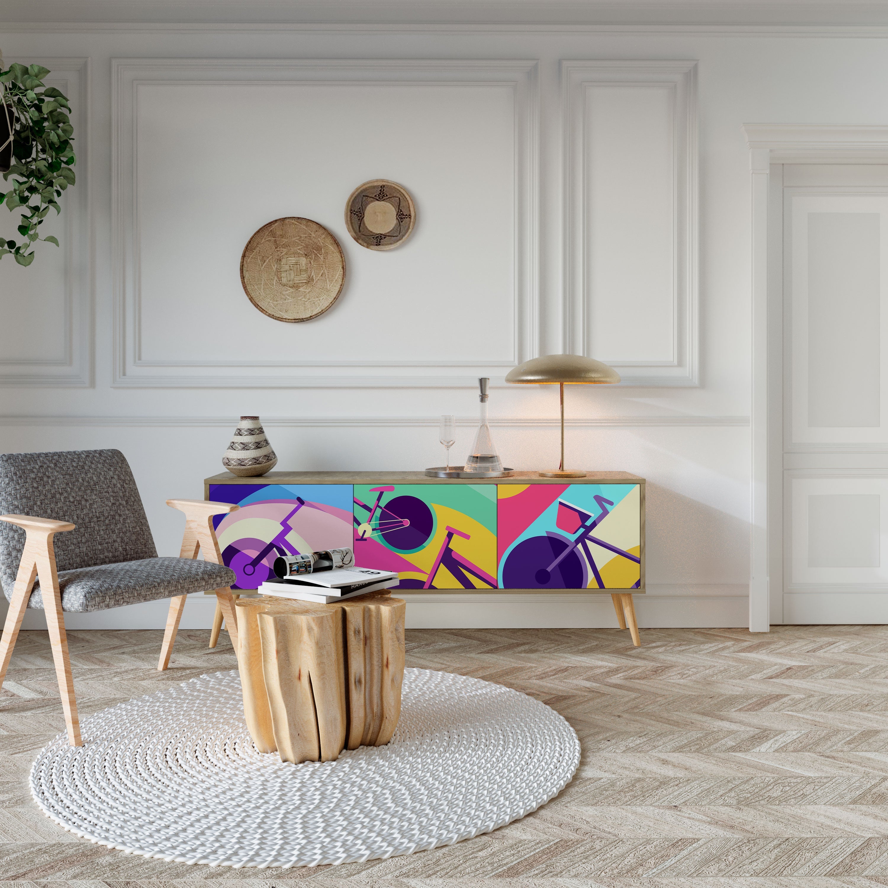 BIKE DREAMS Móvel de TV com 3 Portas em Efeito Carvalho