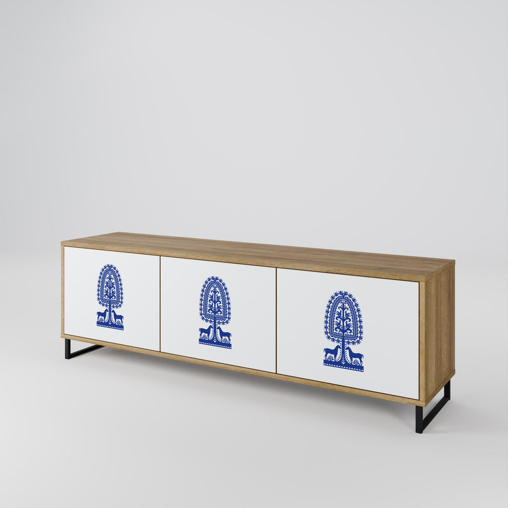 POLISH FOLK ART 3-Door TV Stand in Oak Effect