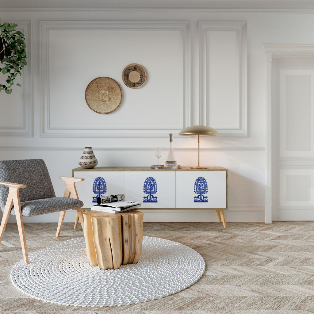 POLISH FOLK ART 3-Door TV Stand in Oak Effect