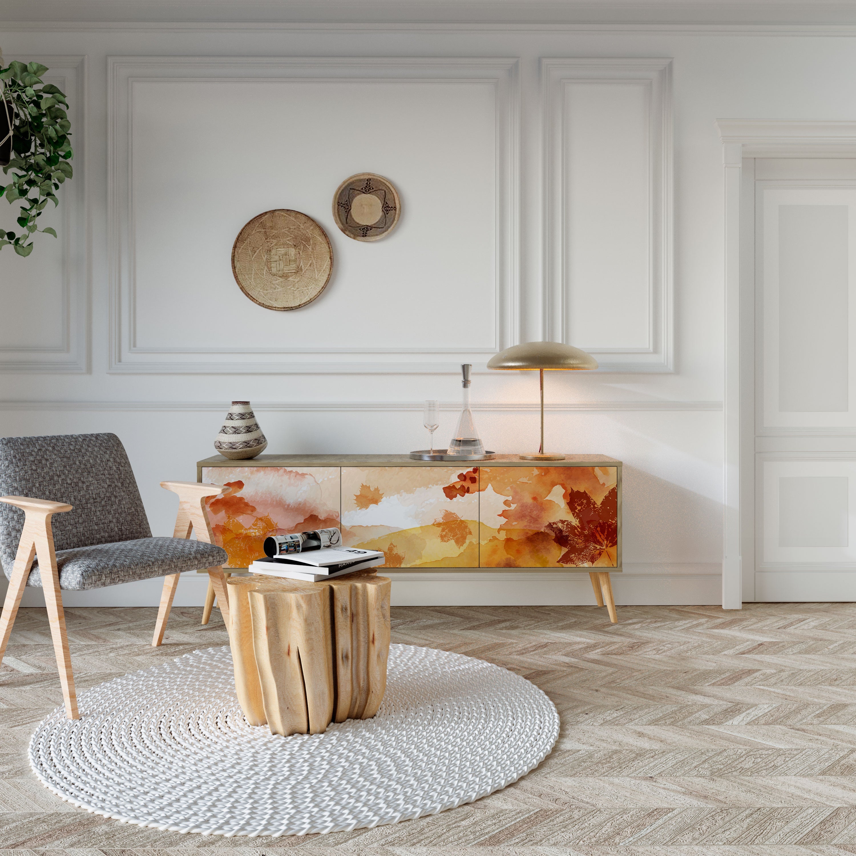 TRACES OF AUTUMN 3-Door TV Stand in Oak Effect