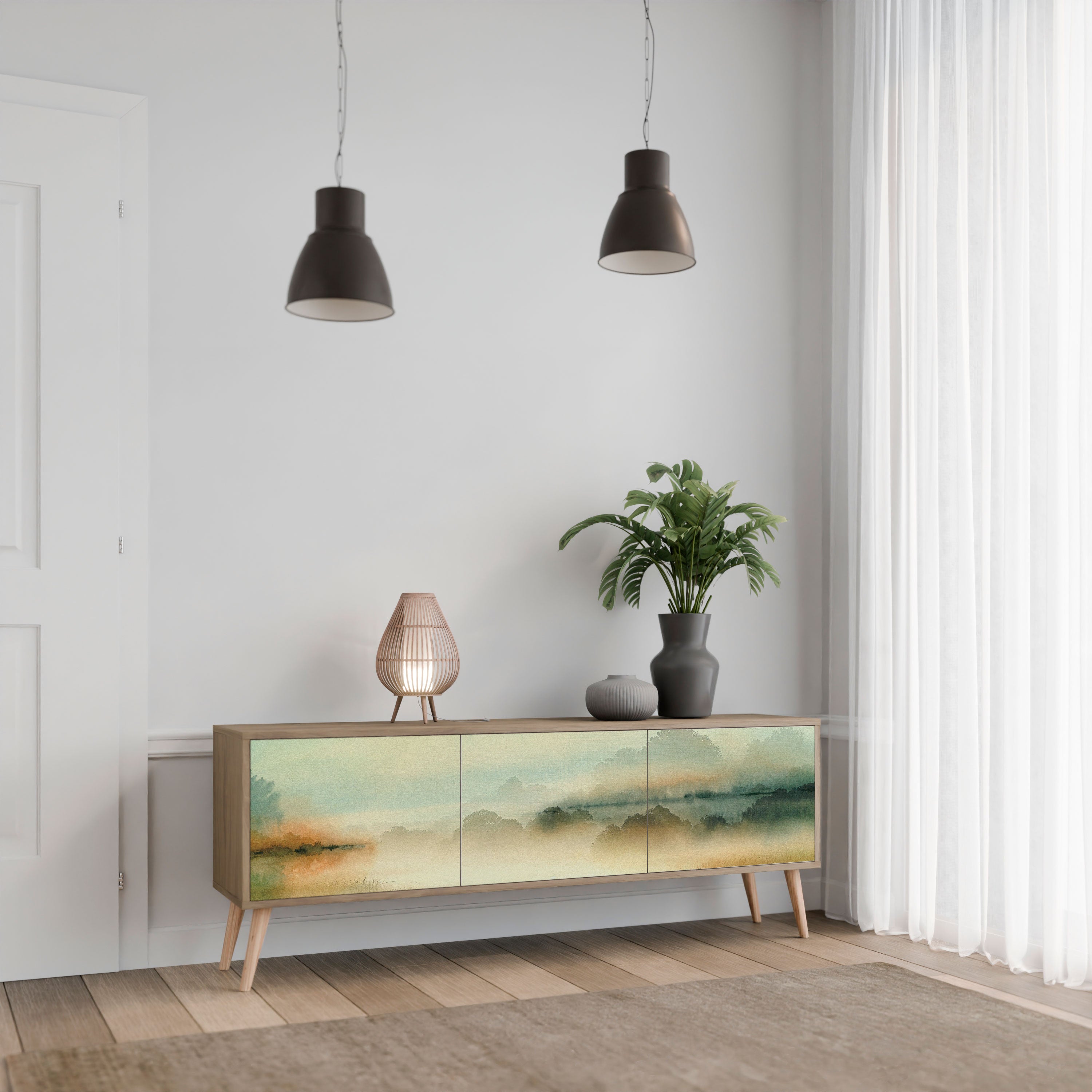 MORNING BY THE LAKE 3-Door TV Stand in Oak Effect