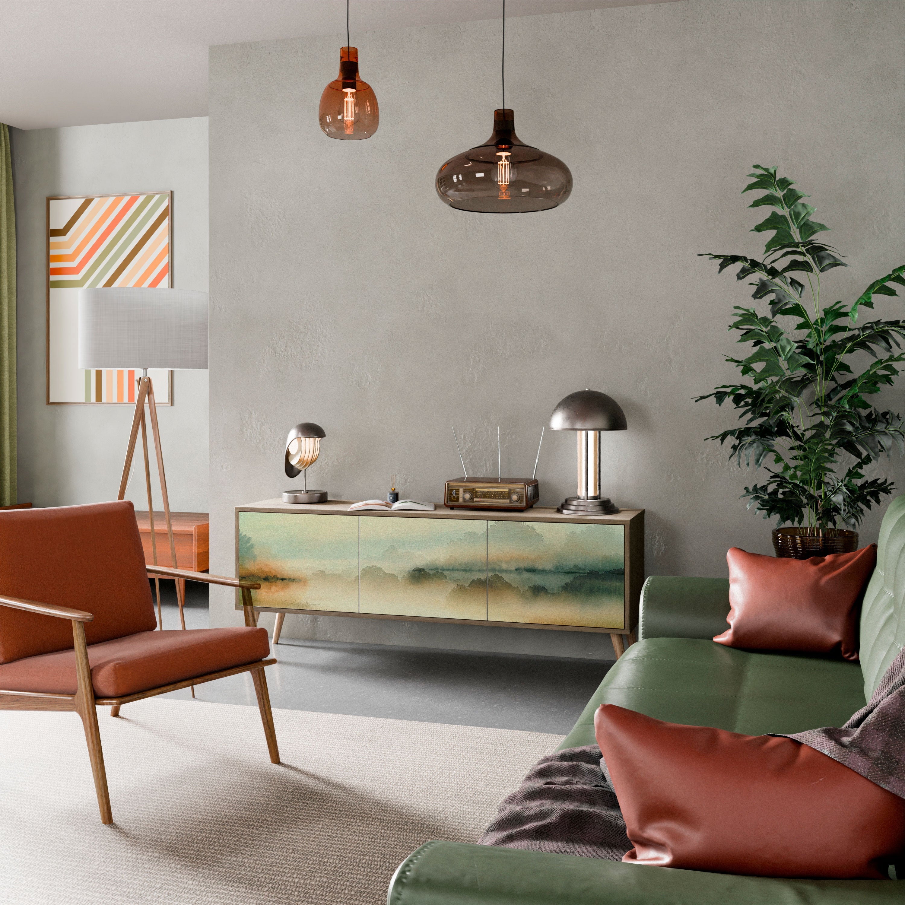 MORNING BY THE LAKE 3-Door TV Stand in Oak Effect