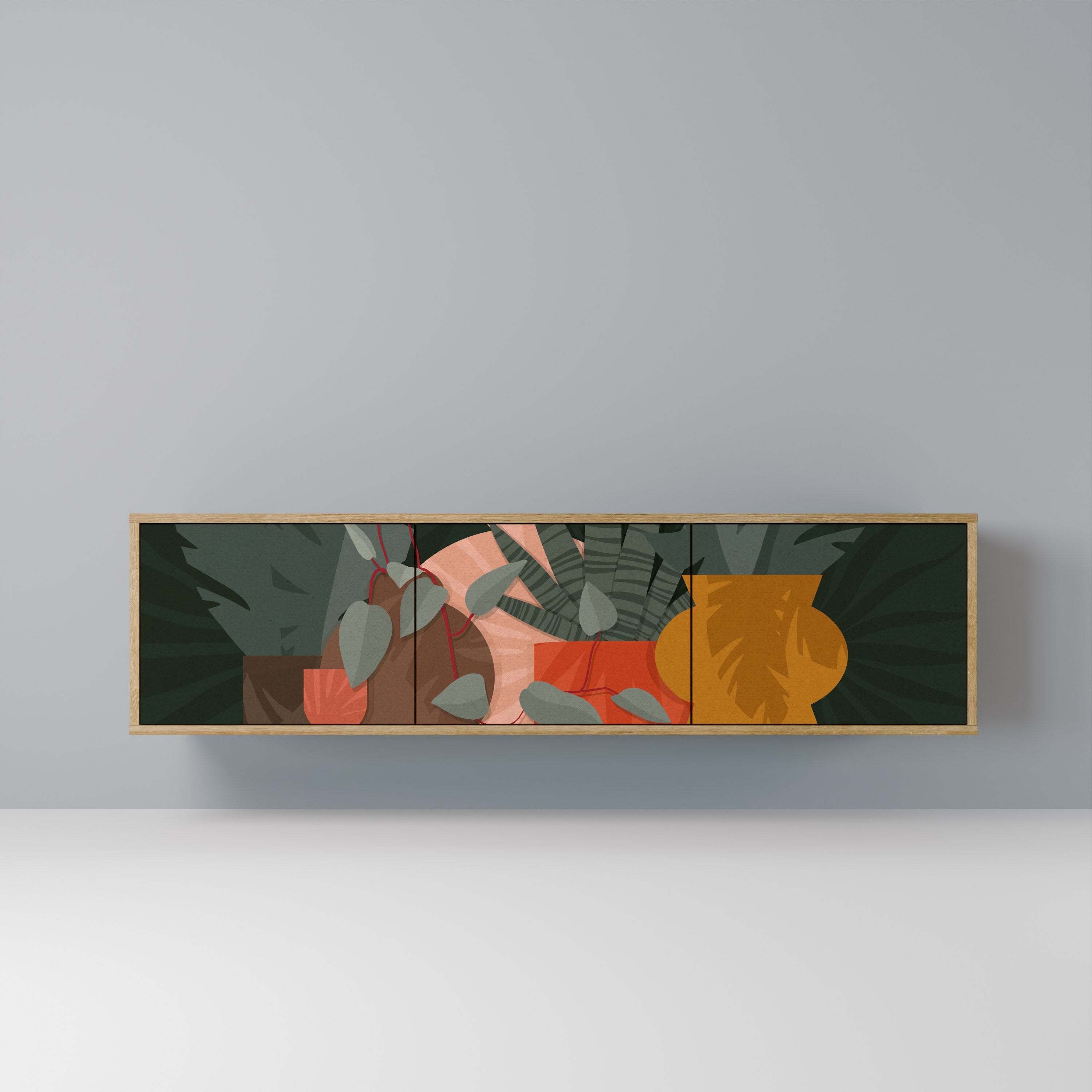 TROPICAL COMPOSITION 3-Door TV Stand in Oak Effect