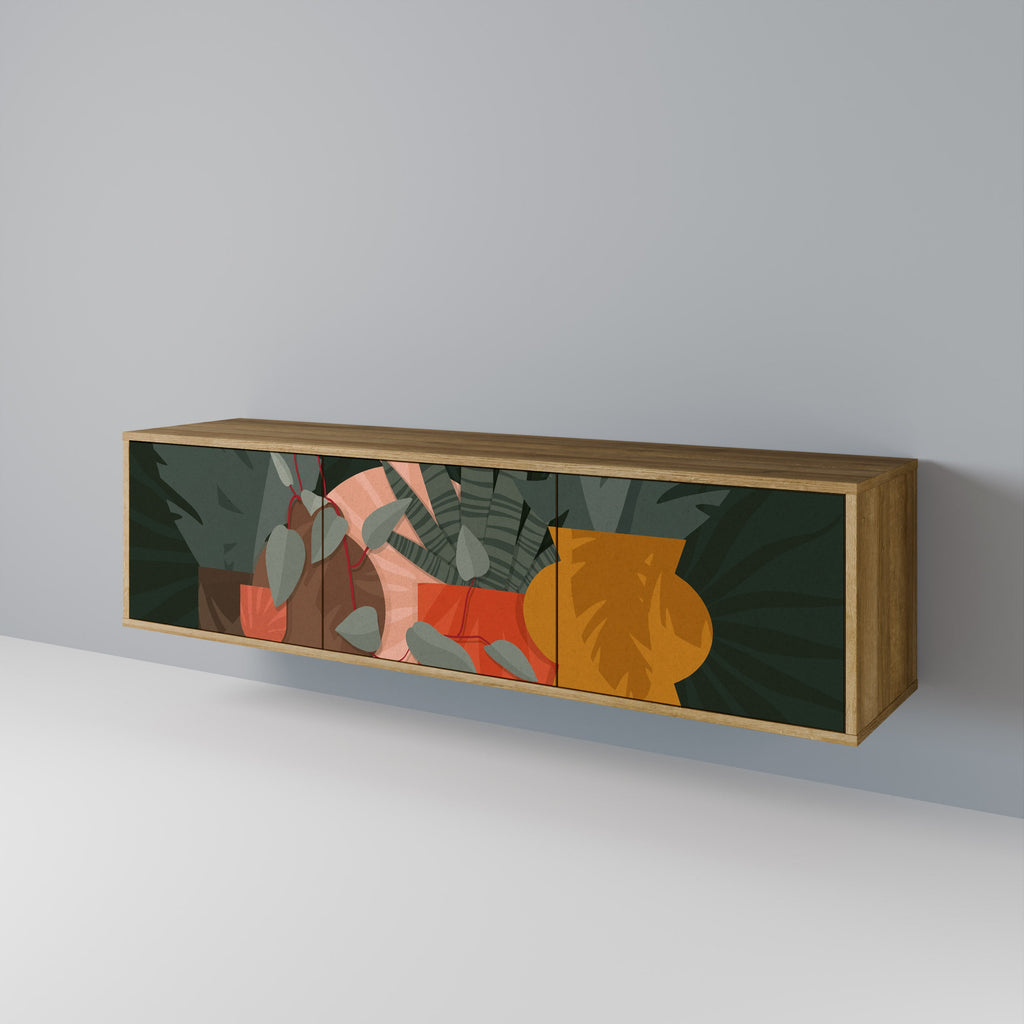 TROPICAL COMPOSITION 3-Door TV Stand in Oak Effect