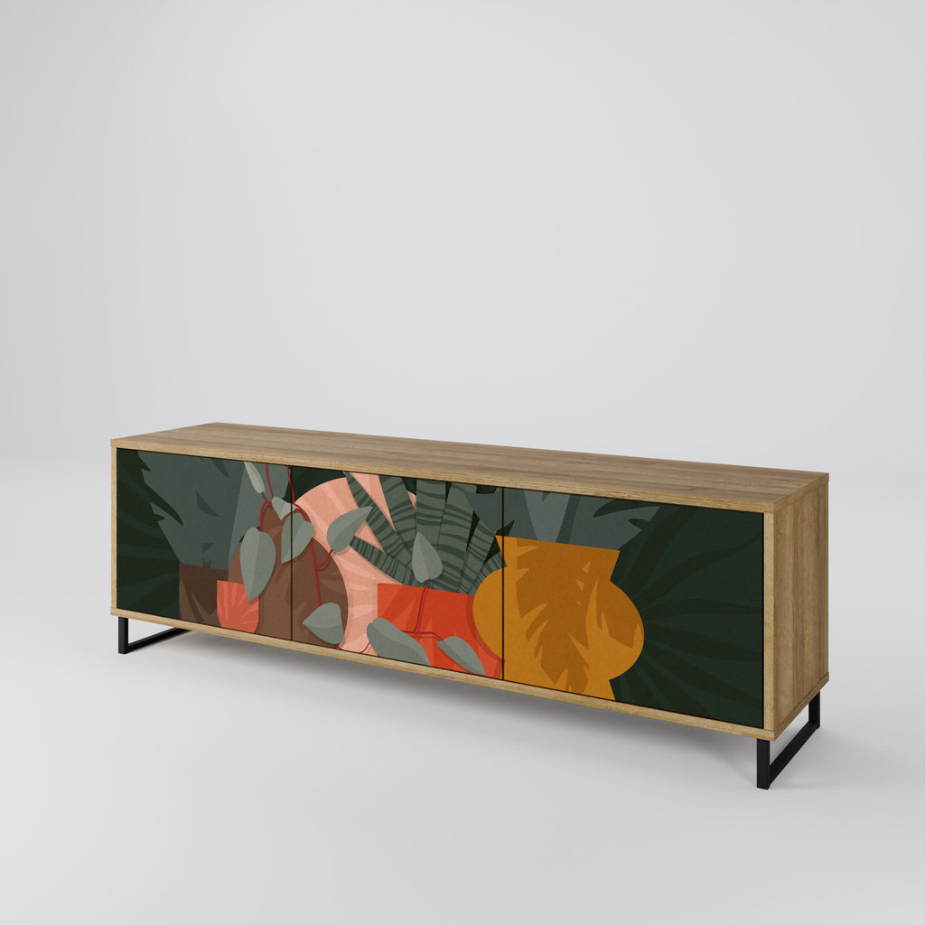 TROPICAL COMPOSITION 3-Door TV Stand in Oak Effect