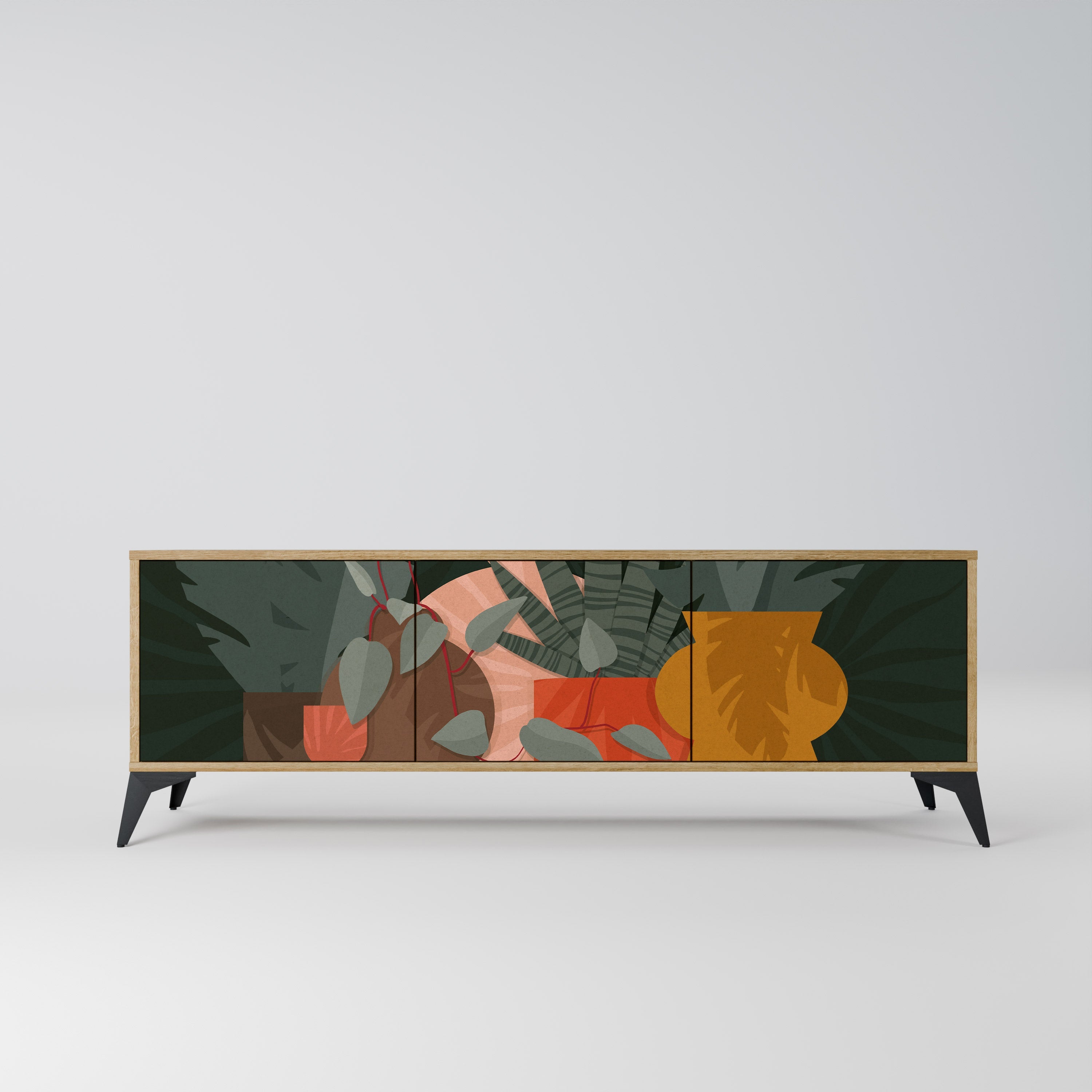 TROPICAL COMPOSITION 3-Door TV Stand in Oak Effect