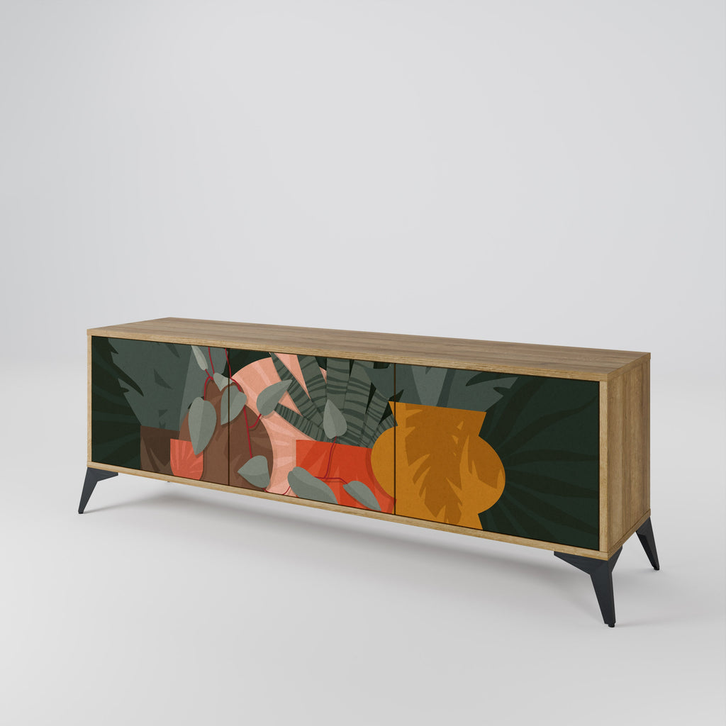TROPICAL COMPOSITION 3-Door TV Stand in Oak Effect
