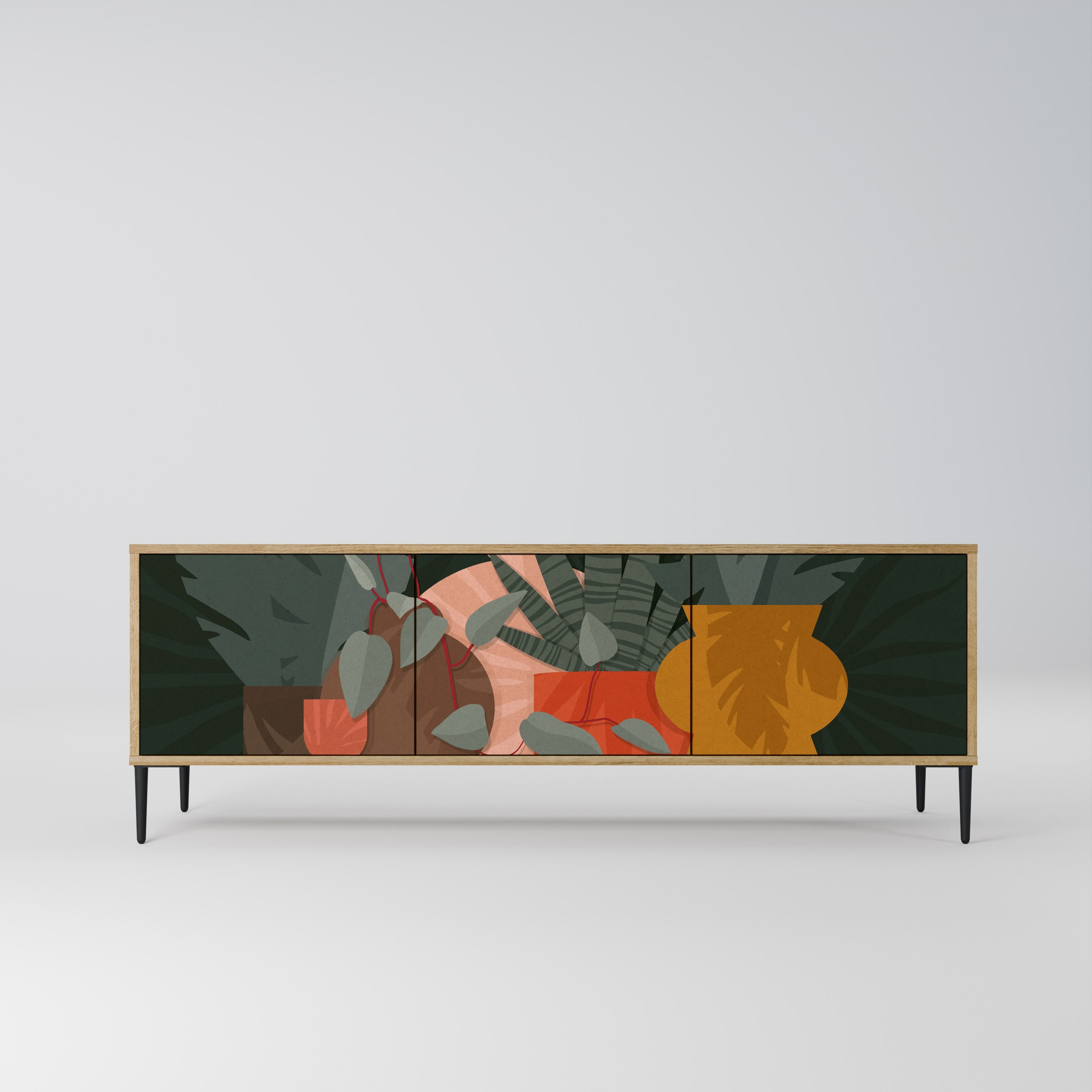 TROPICAL COMPOSITION 3-Door TV Stand in Oak Effect