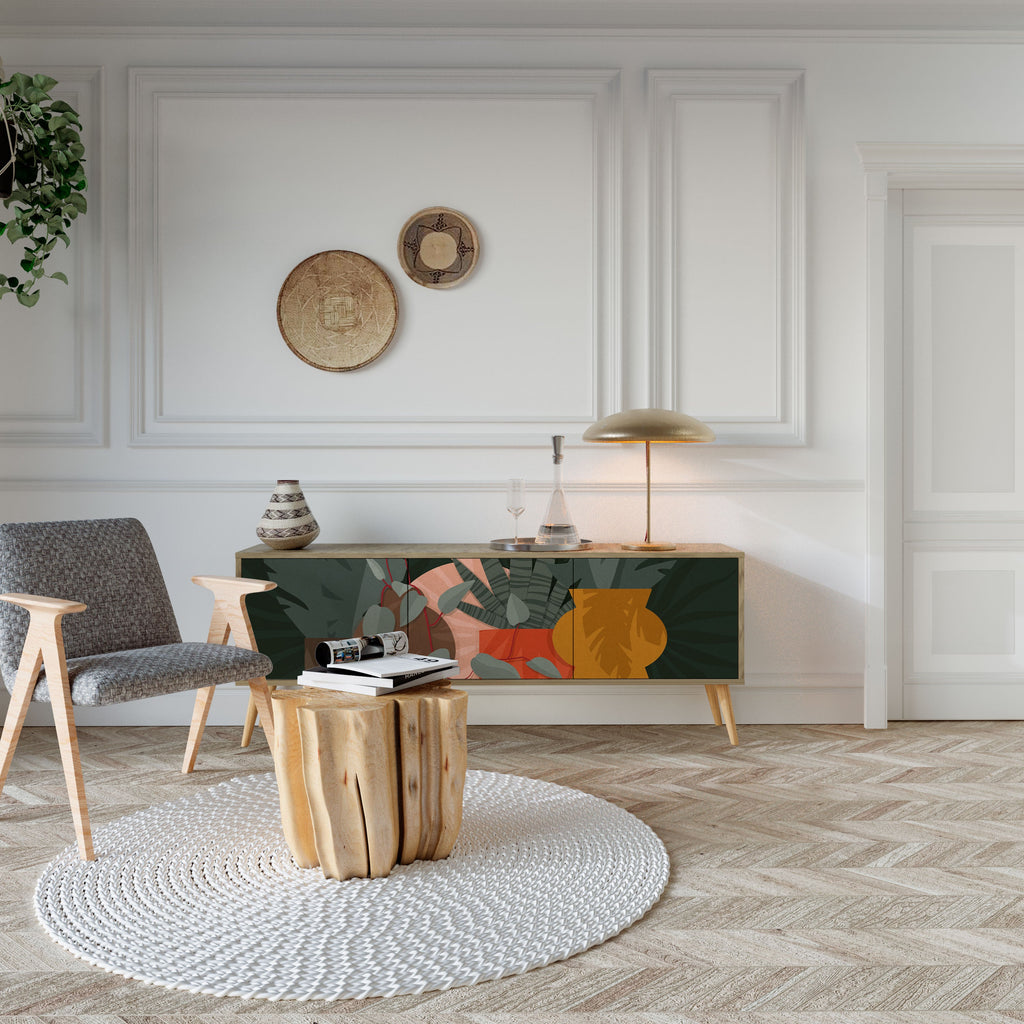 TROPICAL COMPOSITION 3-Door TV Stand in Oak Effect