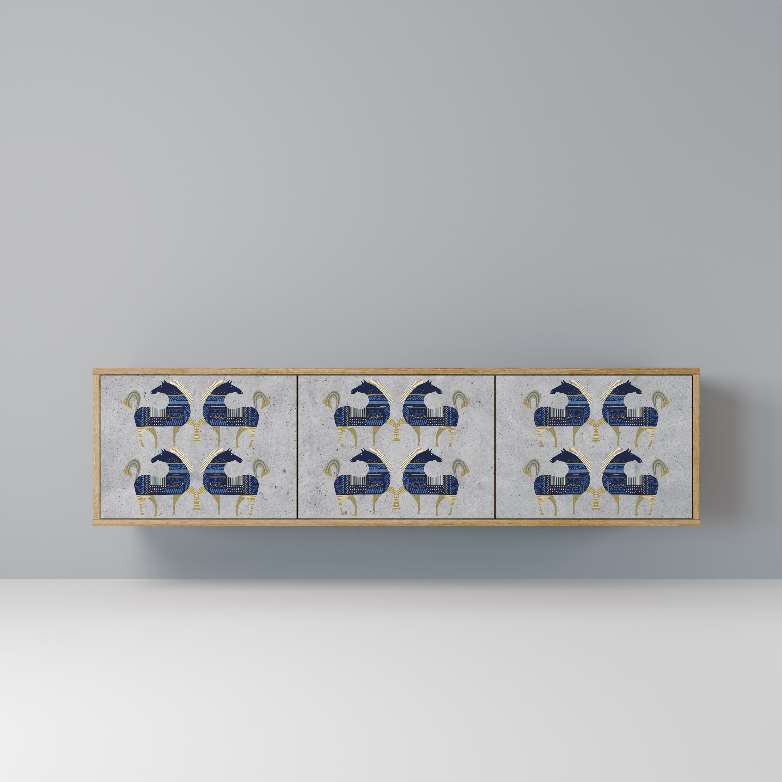 MAJESTIC STEED 3-Door TV Stand in Oak Effect