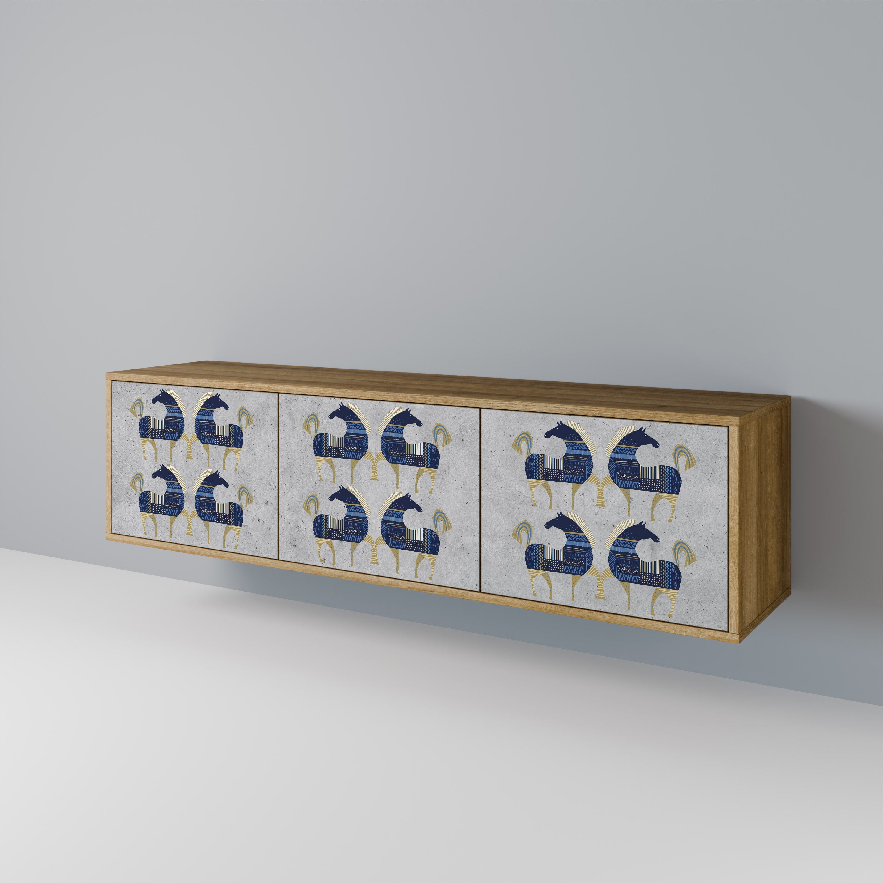 MAJESTIC STEED 3-Door TV Stand in Oak Effect