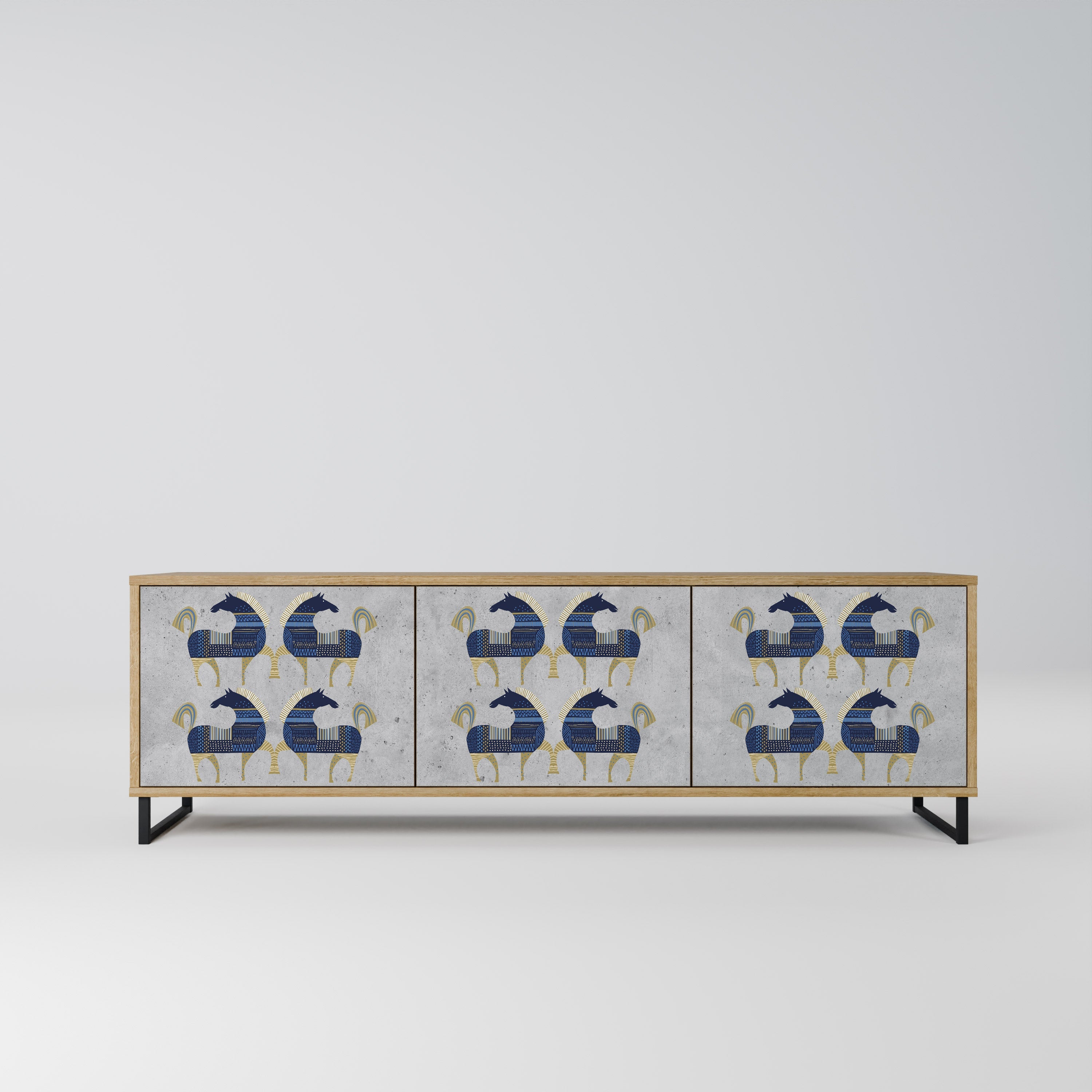 MAJESTIC STEED 3-Door TV Stand in Oak Effect