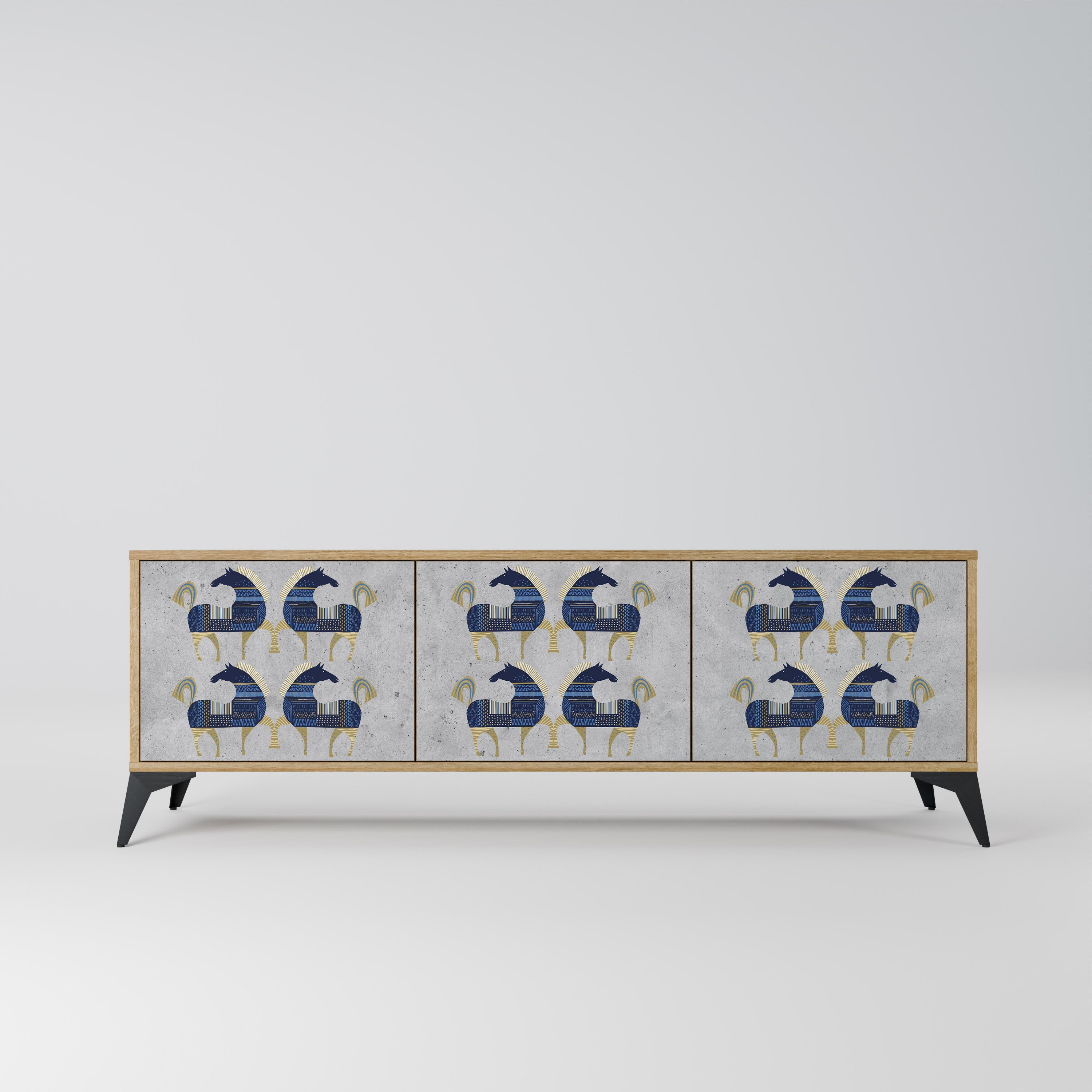 MAJESTIC STEED 3-Door TV Stand in Oak Effect