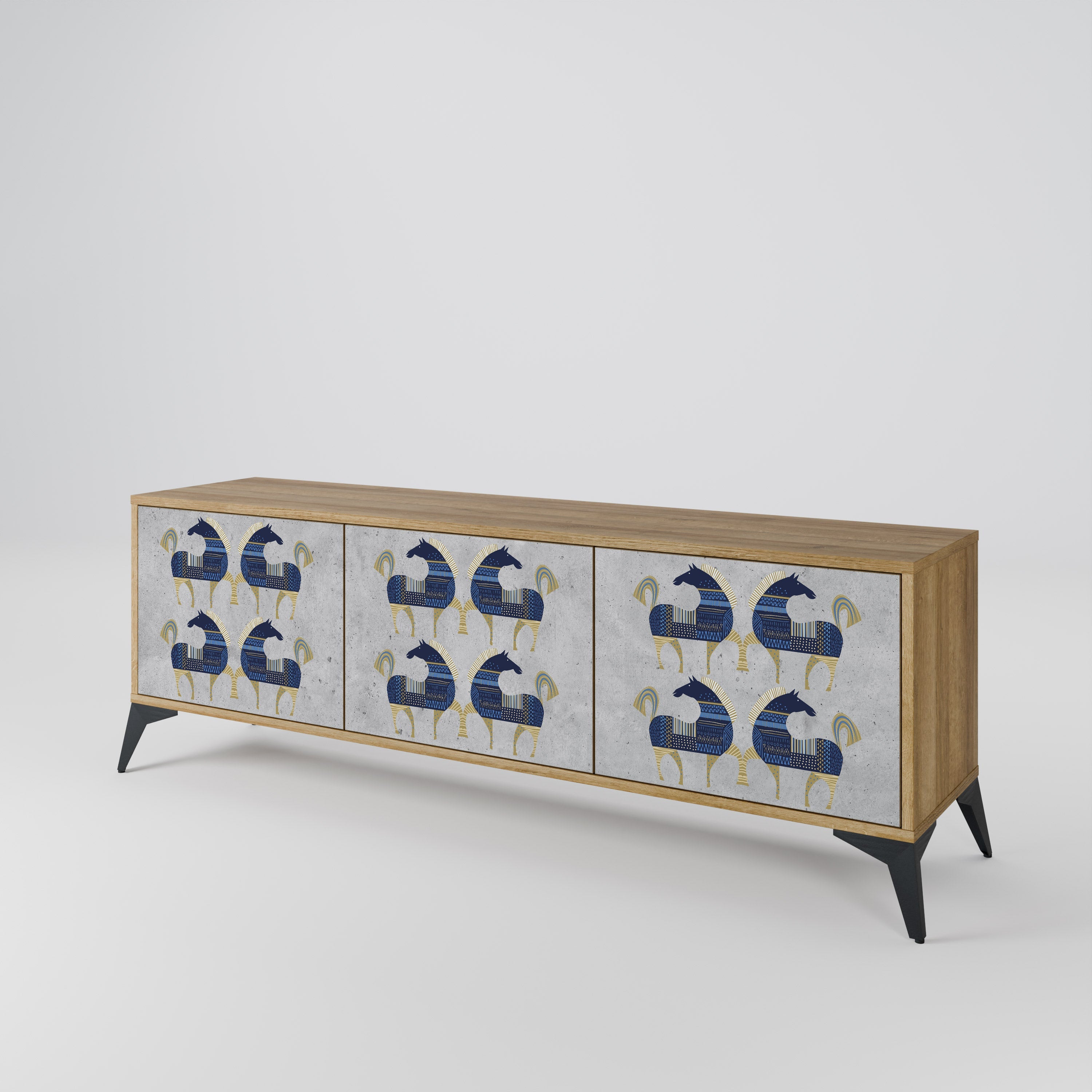 MAJESTIC STEED 3-Door TV Stand in Oak Effect