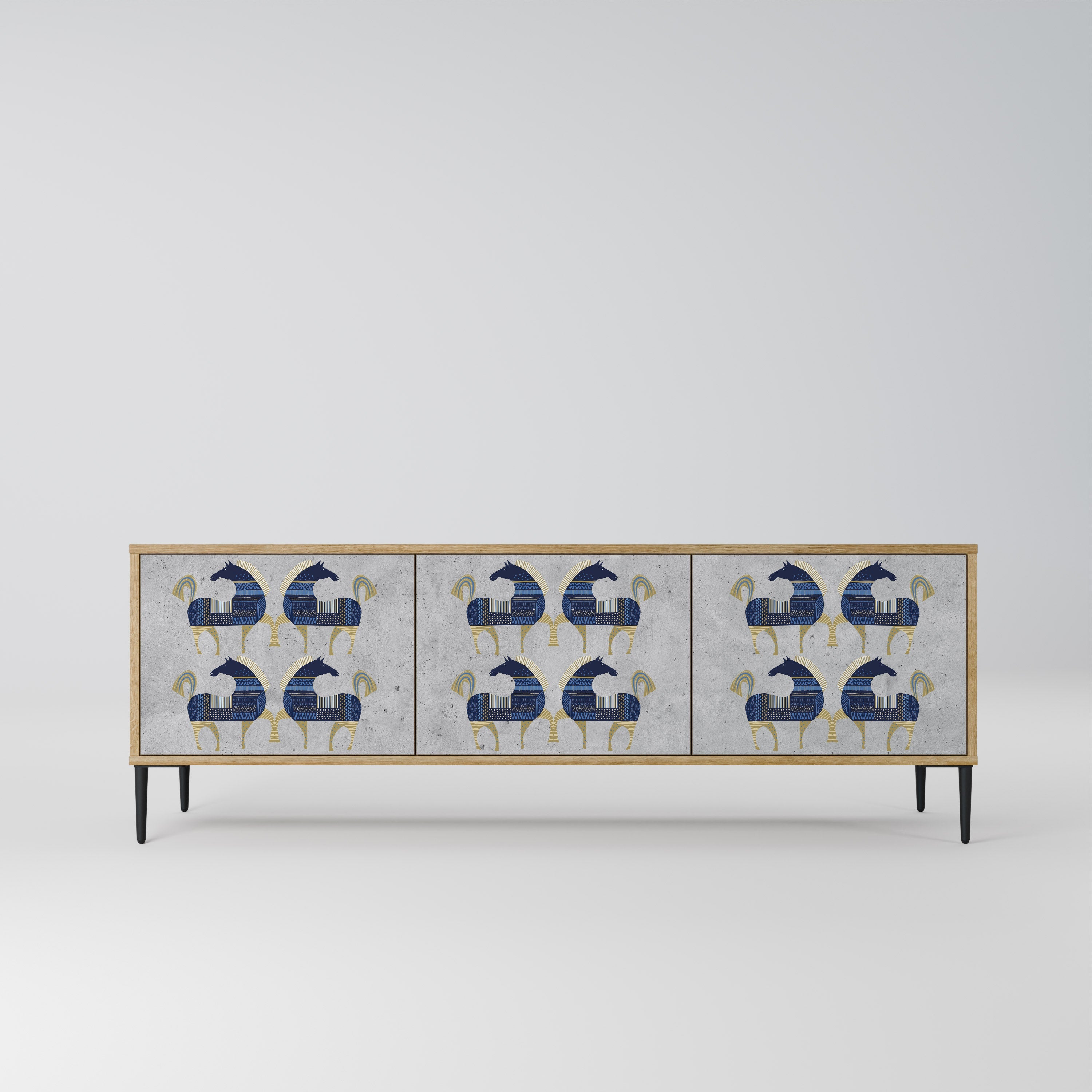 MAJESTIC STEED 3-Door TV Stand in Oak Effect