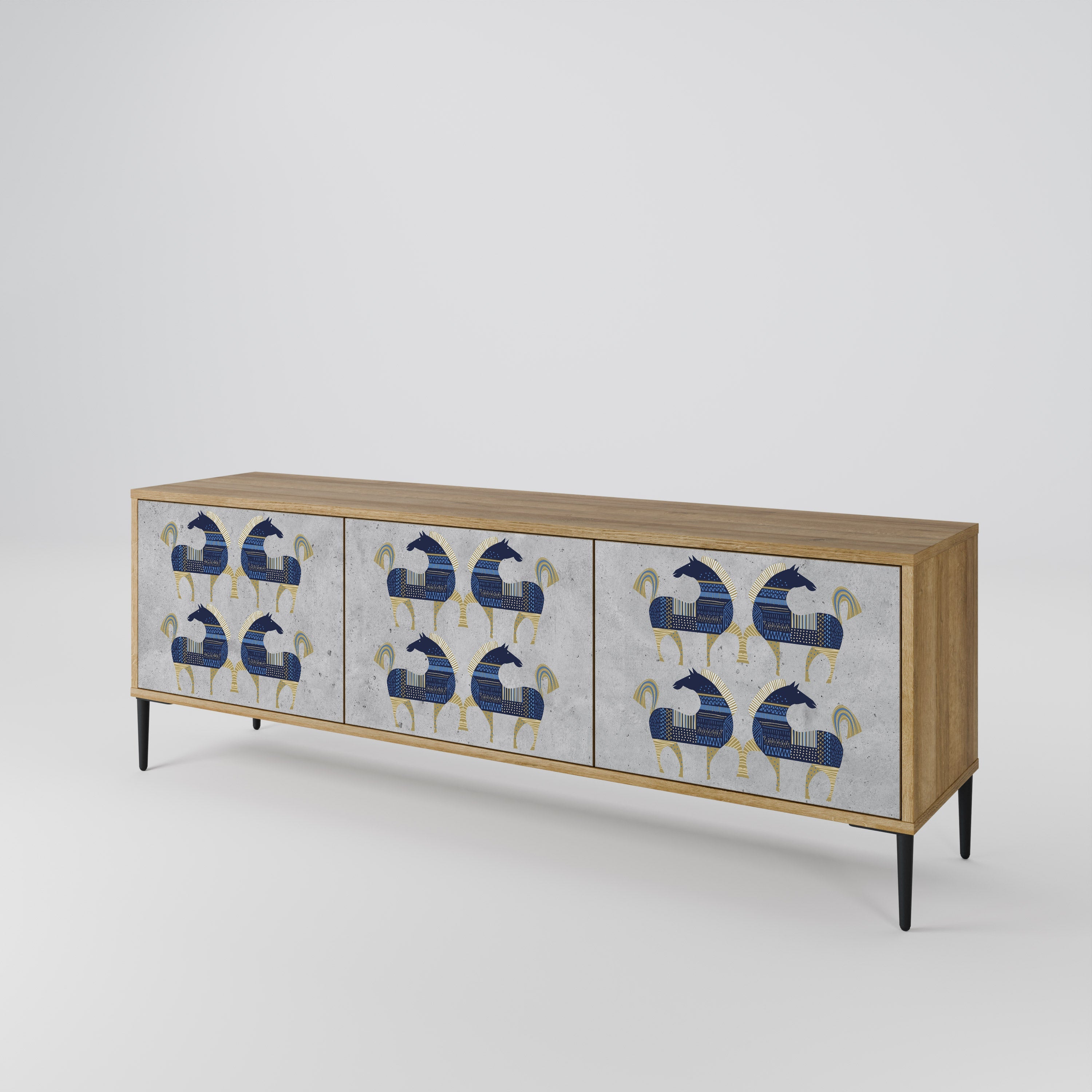 MAJESTIC STEED 3-Door TV Stand in Oak Effect