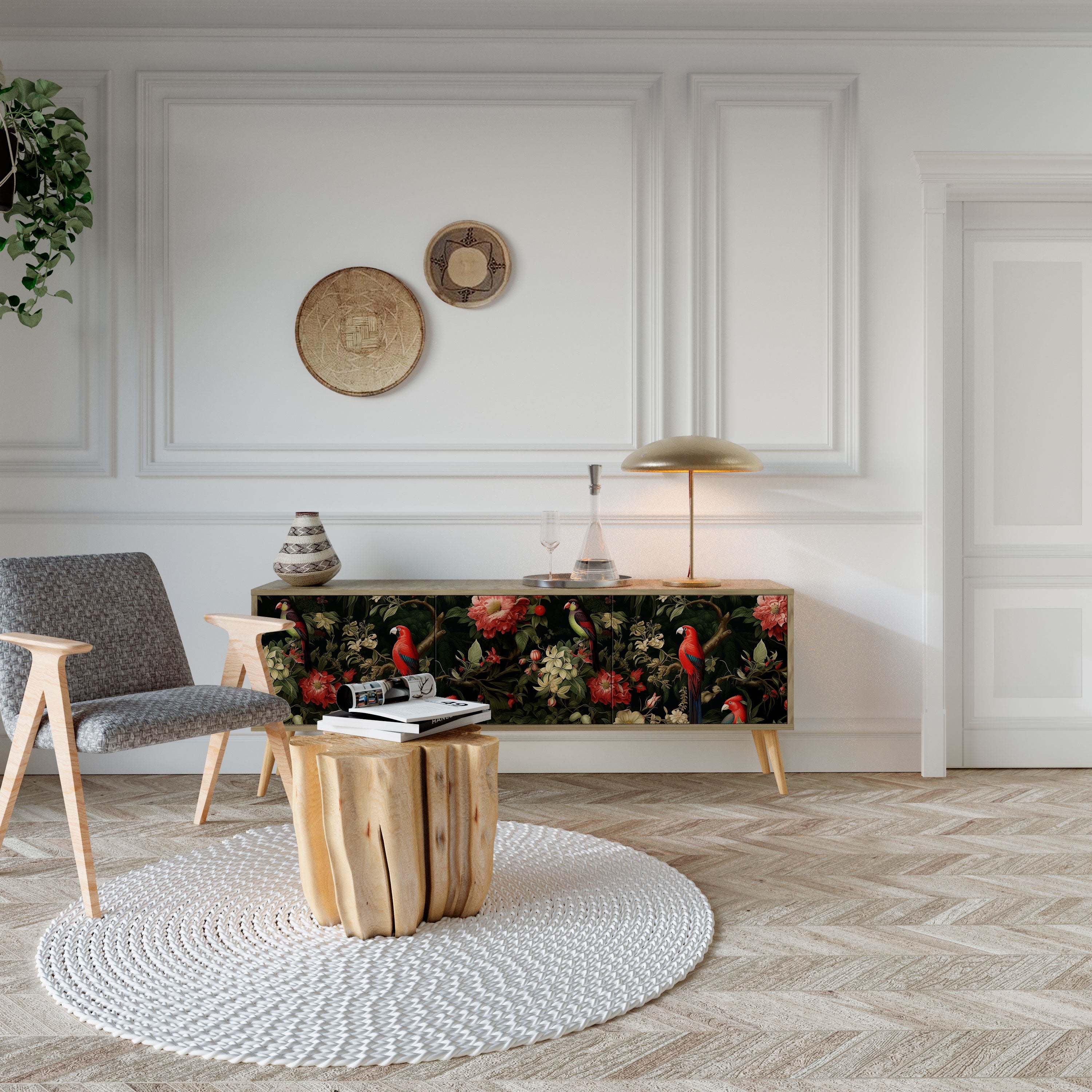 AVIAN GREENERY 3-Door TV Stand in Oak Effect