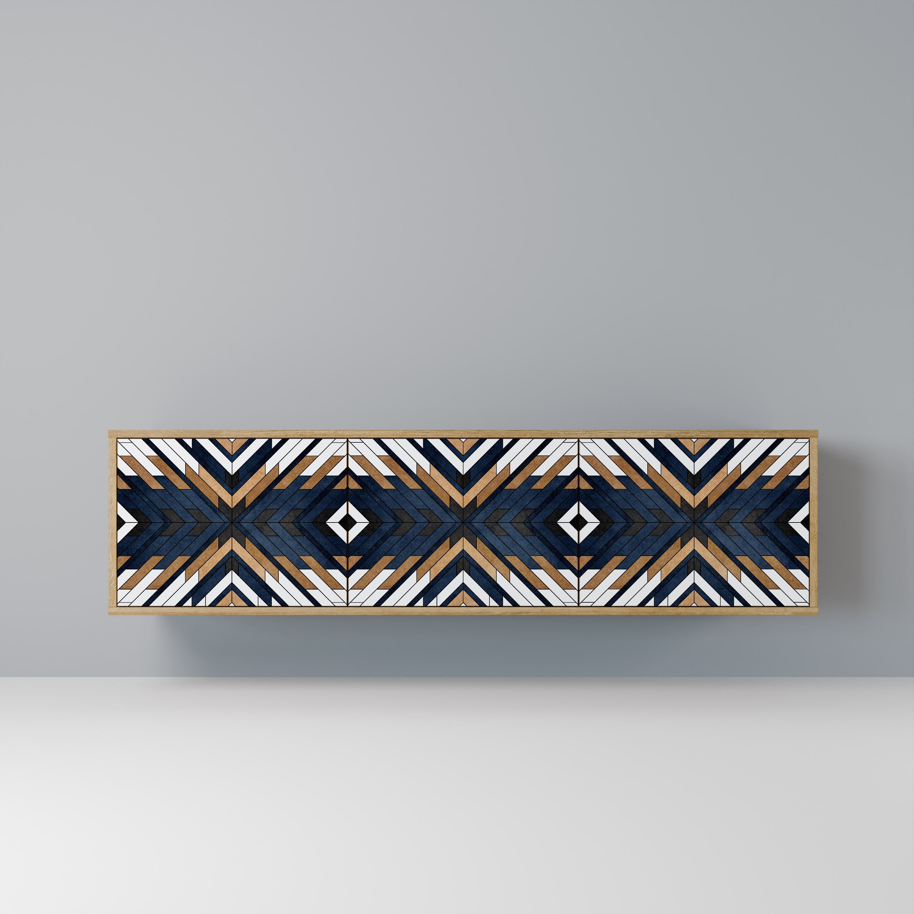 ARTFUL GEOMETRY 3-Door TV Stand in Oak Effect