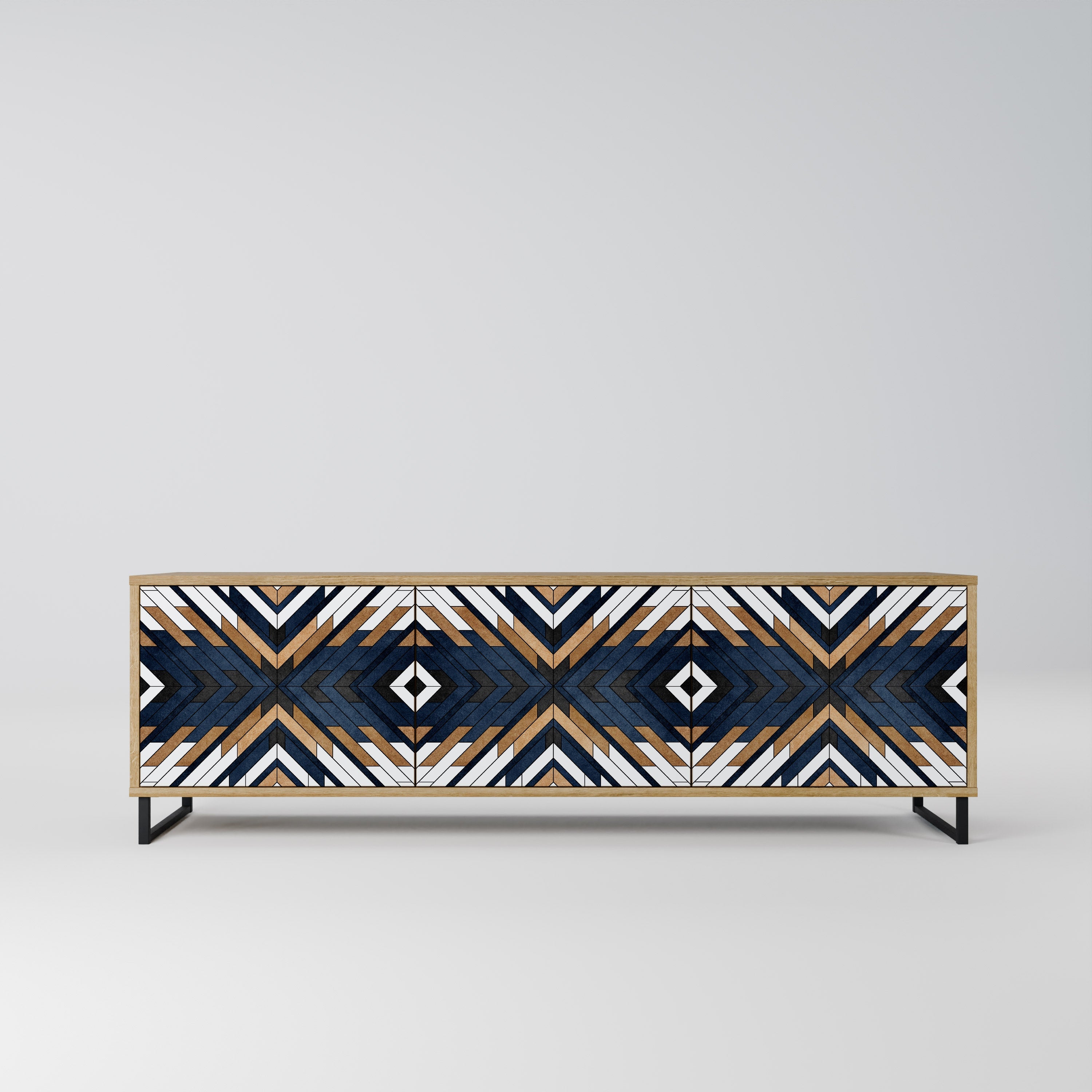 ARTFUL GEOMETRY 3-Door TV Stand in Oak Effect