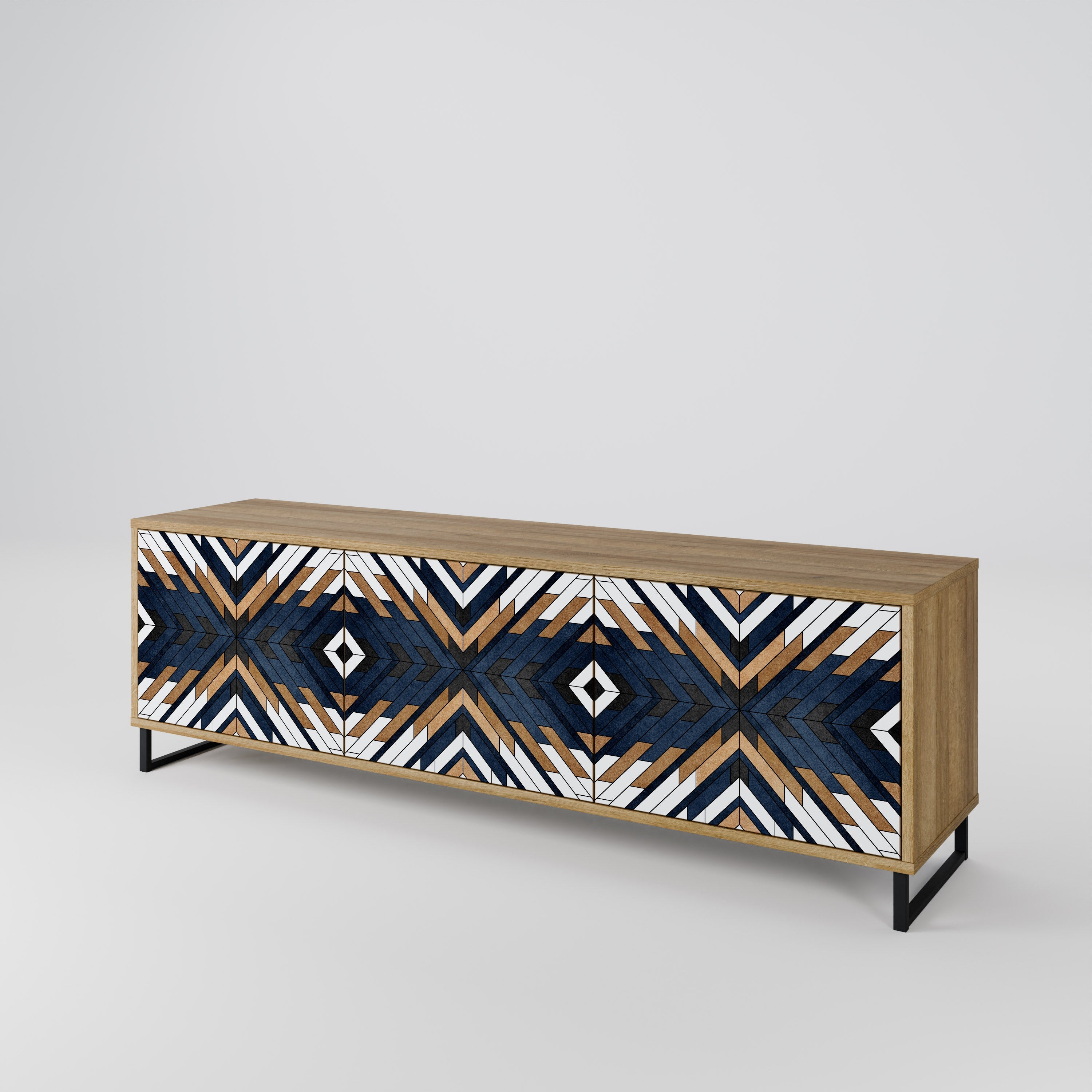 ARTFUL GEOMETRY 3-Door TV Stand in Oak Effect