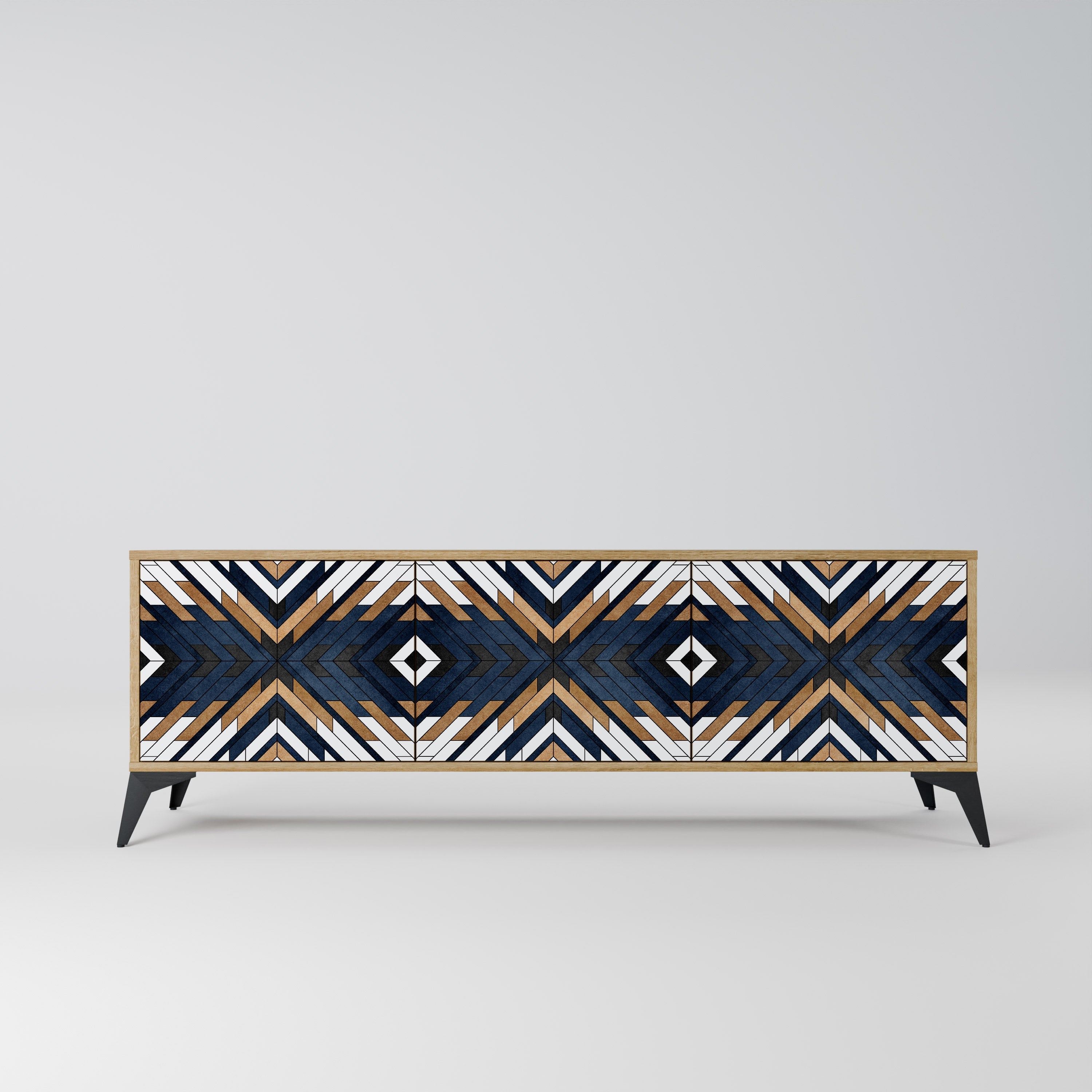 ARTFUL GEOMETRY 3-Door TV Stand in Oak Effect