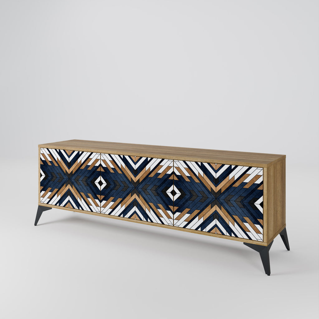 ARTFUL GEOMETRY 3-Door TV Stand in Oak Effect