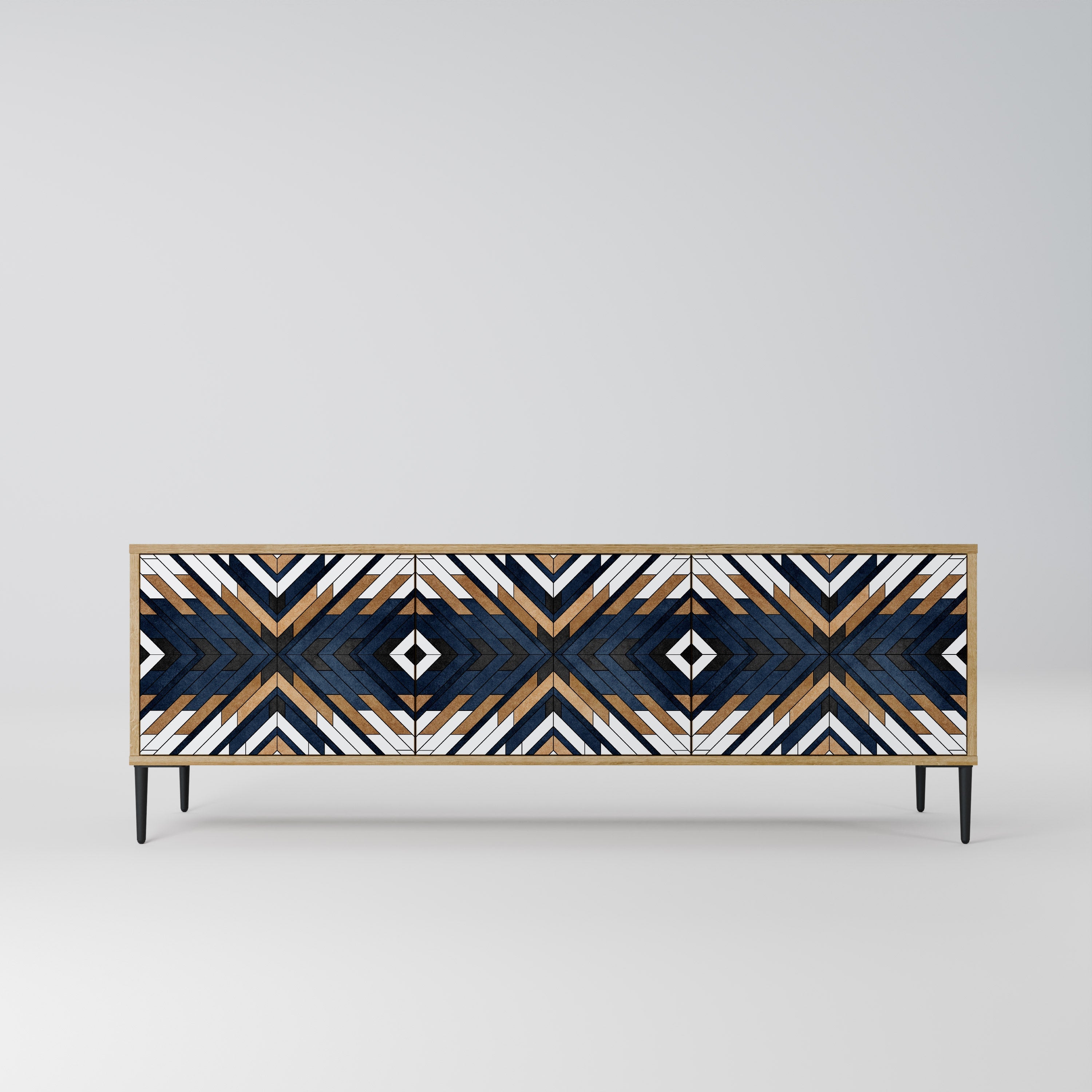 ARTFUL GEOMETRY 3-Door TV Stand in Oak Effect