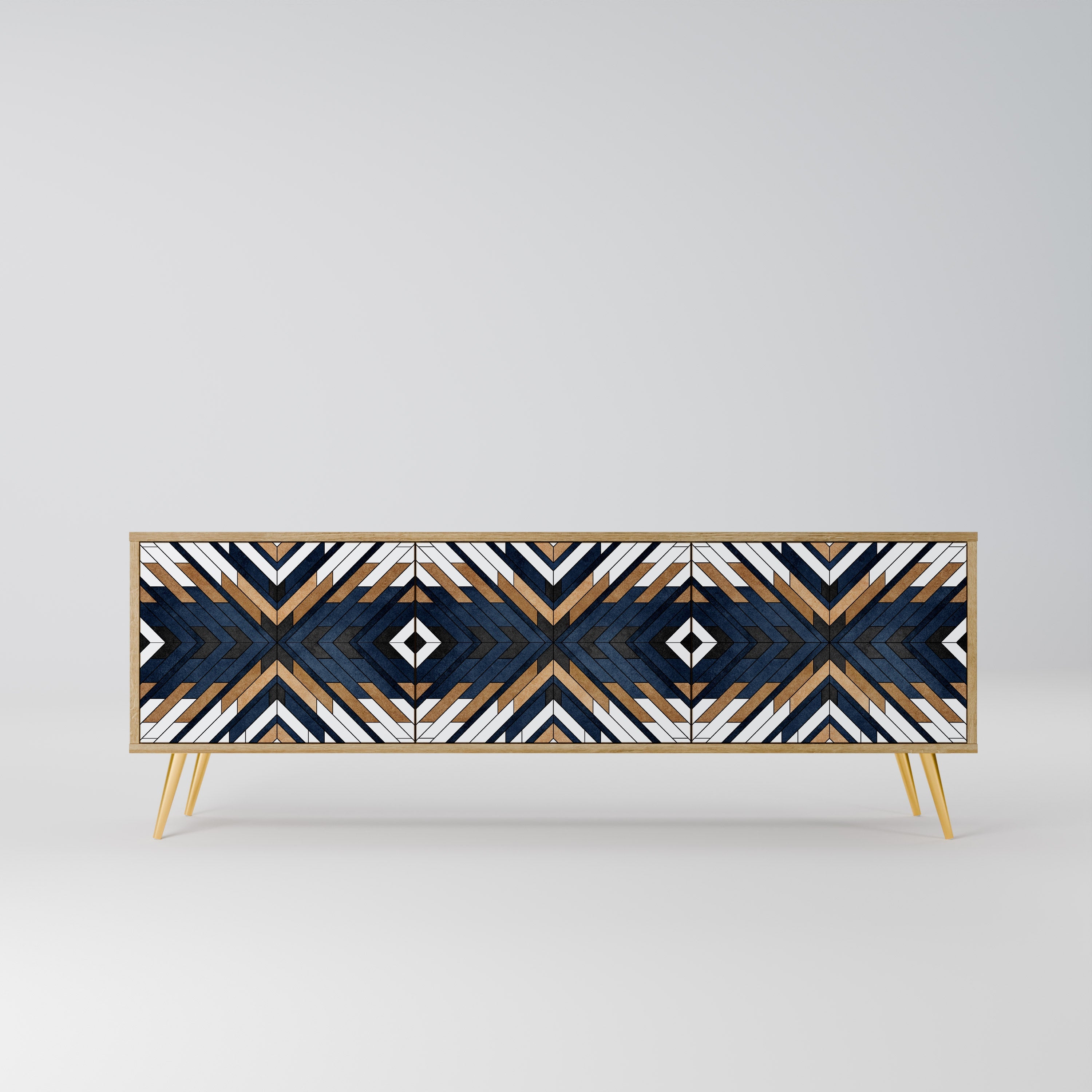 ARTFUL GEOMETRY 3-Door TV Stand in Oak Effect