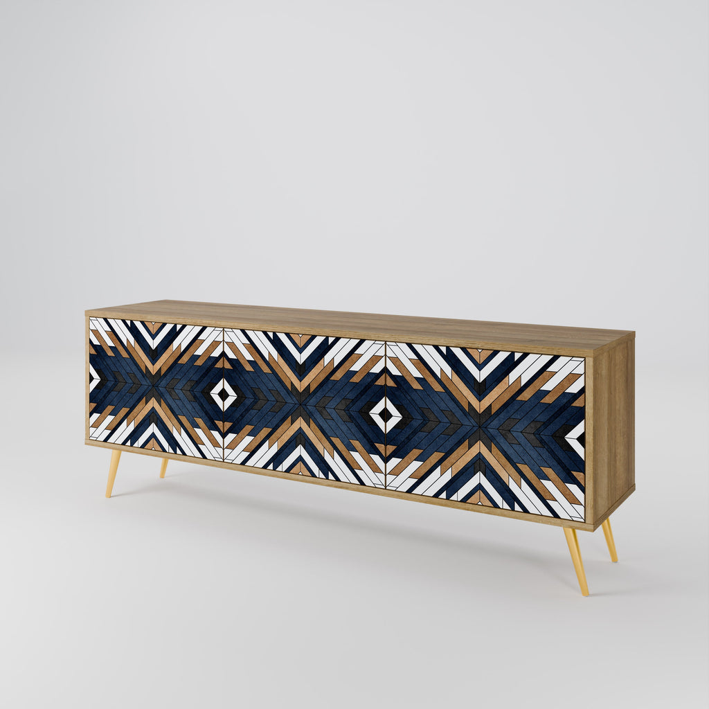 ARTFUL GEOMETRY 3-Door TV Stand in Oak Effect