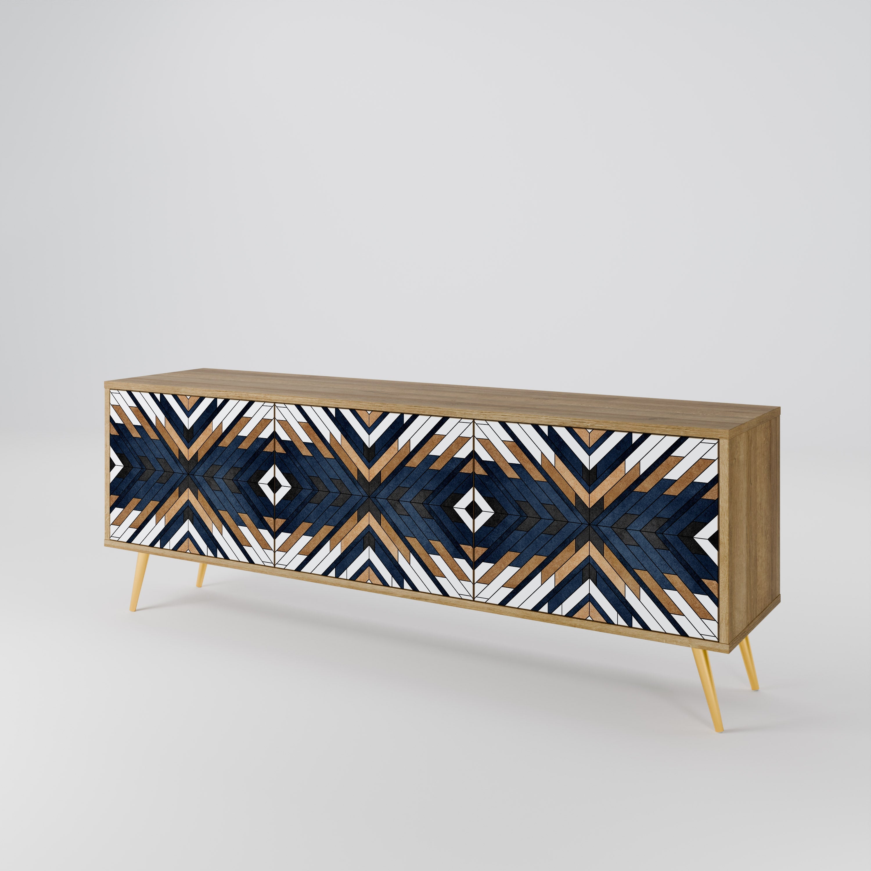 ARTFUL GEOMETRY 3-Door TV Stand in Oak Effect