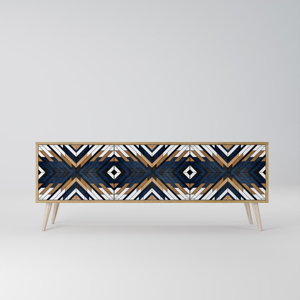 ARTFUL GEOMETRY 3-Door TV Stand in Oak Effect