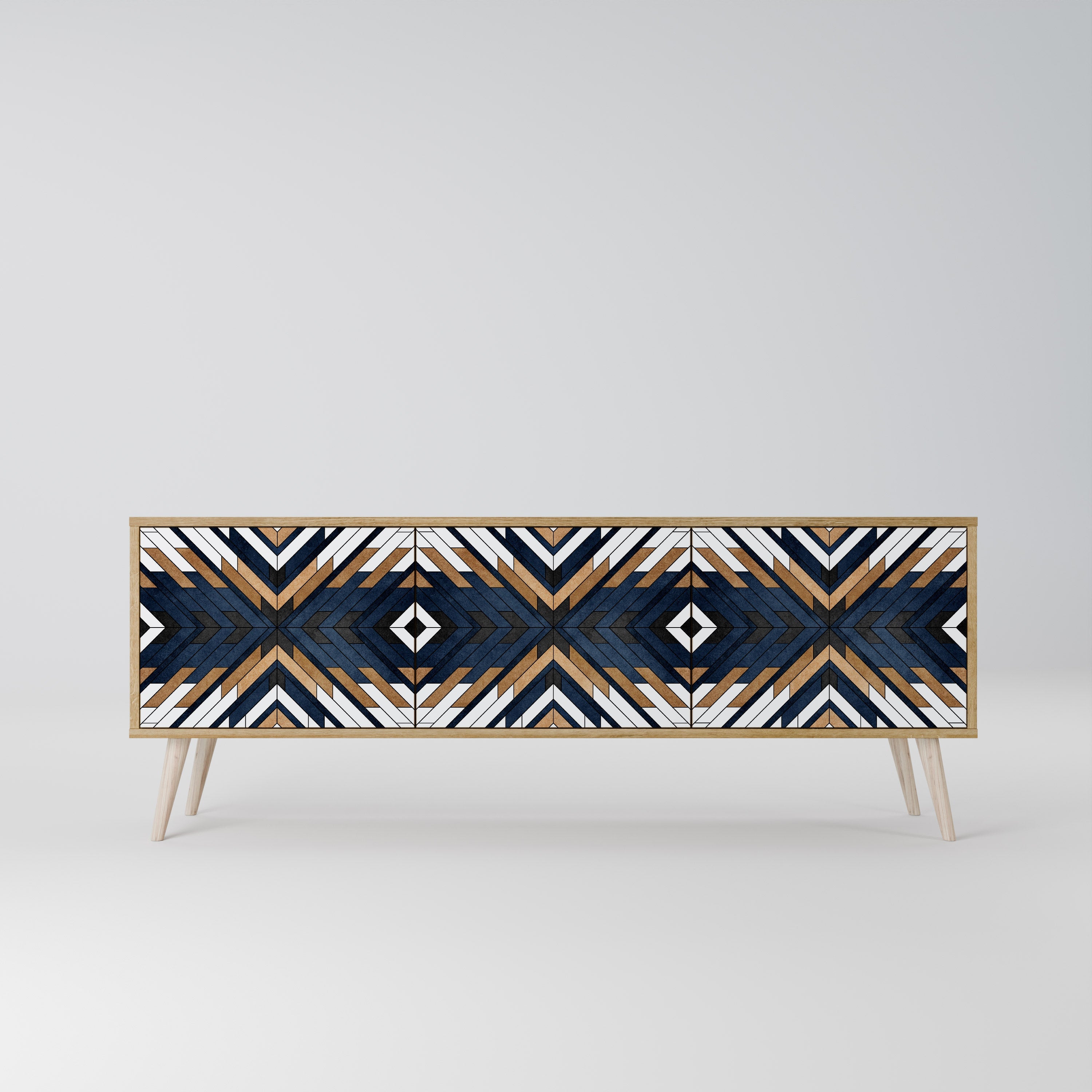 ARTFUL GEOMETRY 3-Door TV Stand in Oak Effect