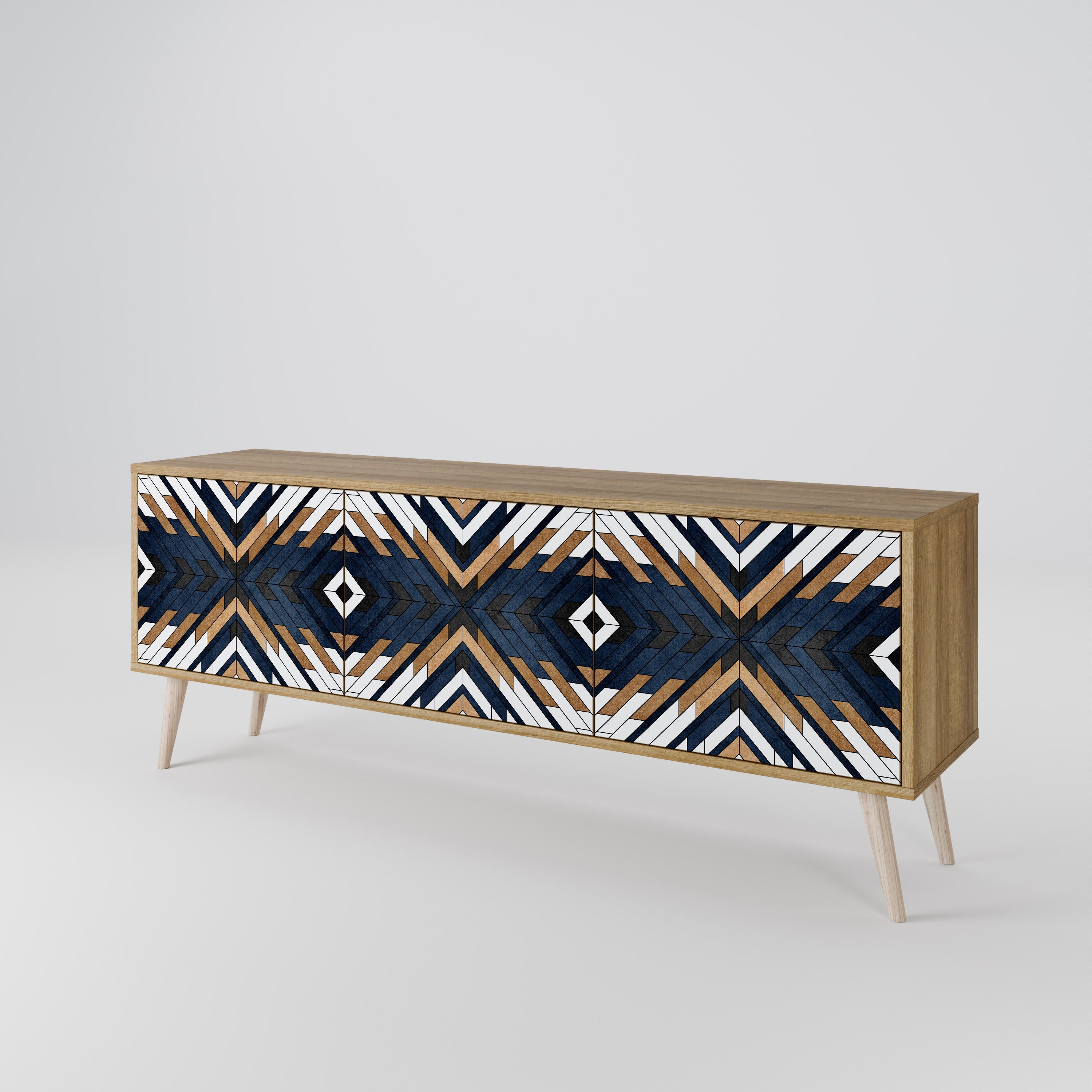 ARTFUL GEOMETRY 3-Door TV Stand in Oak Effect