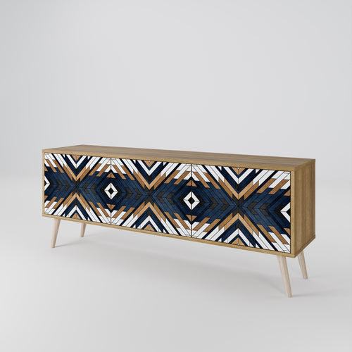 ARTFUL GEOMETRY 3-Door TV Stand in Oak Effect