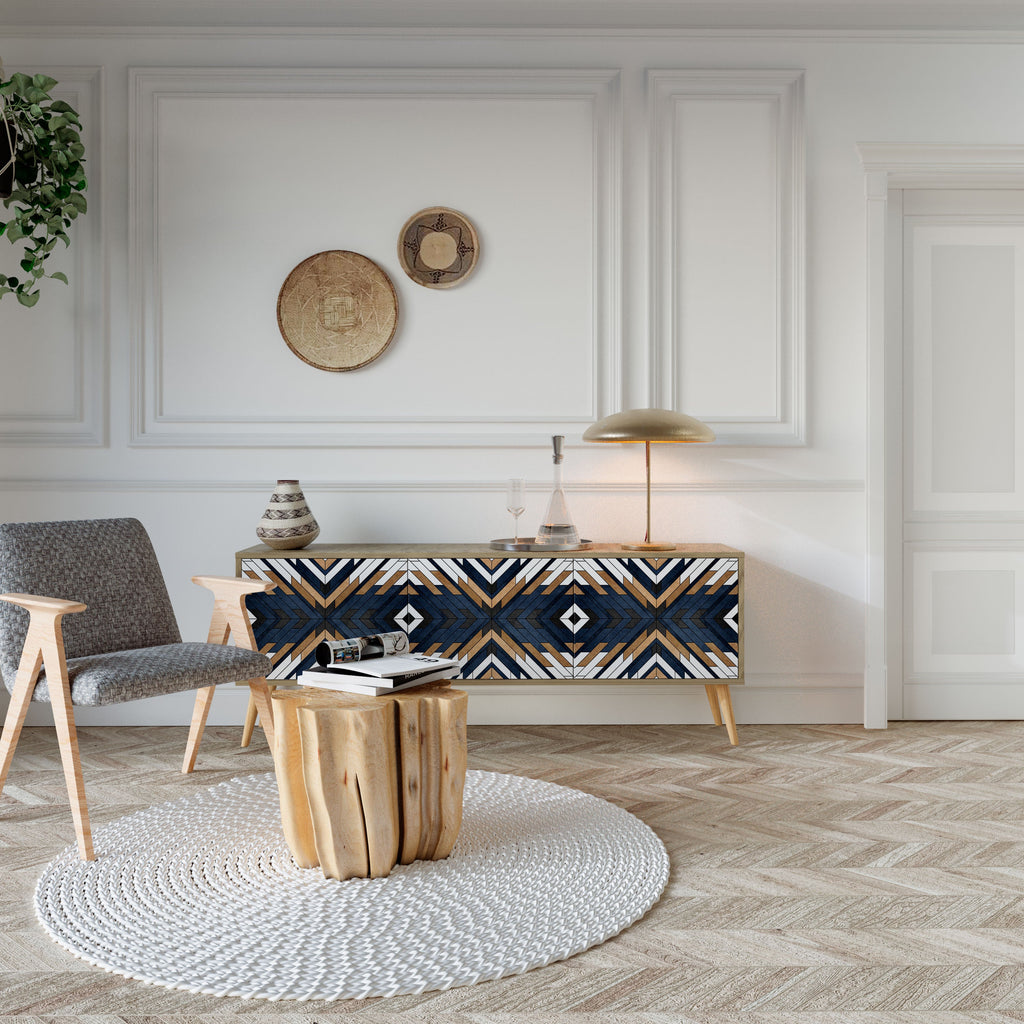 ARTFUL GEOMETRY 3-Door TV Stand in Oak Effect