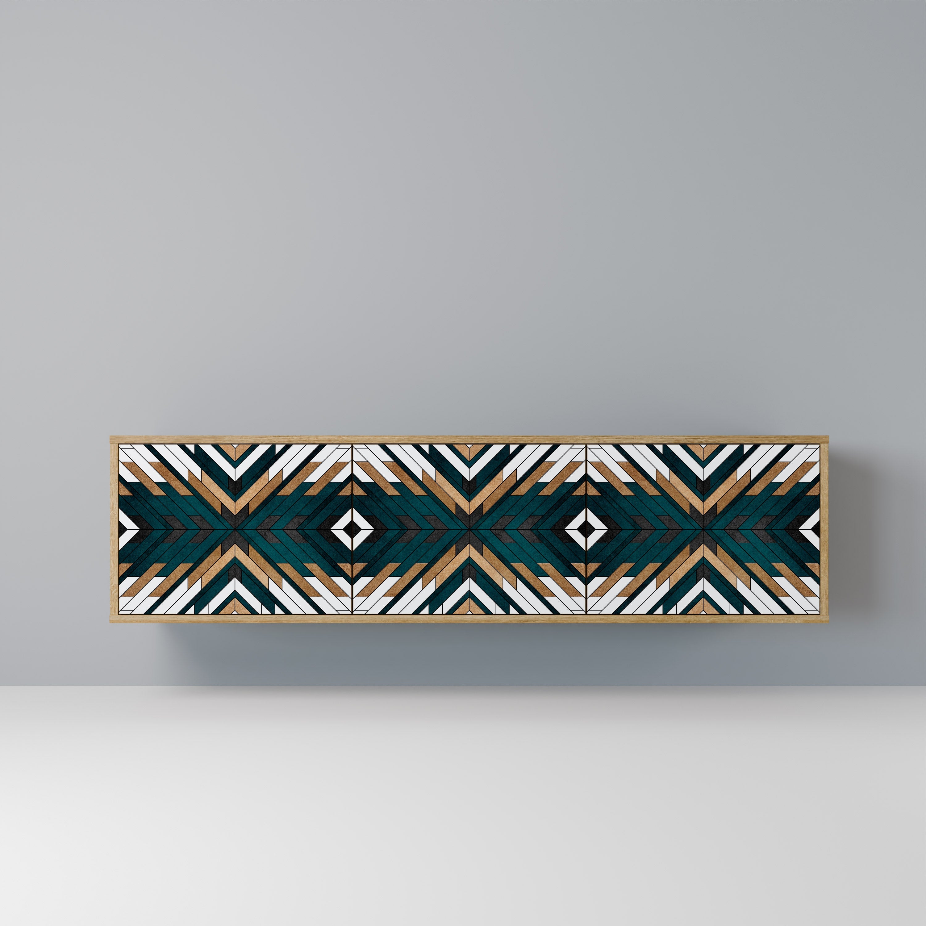 ARTISTIC GEOMETRY 3-Door TV Stand in Oak Effect