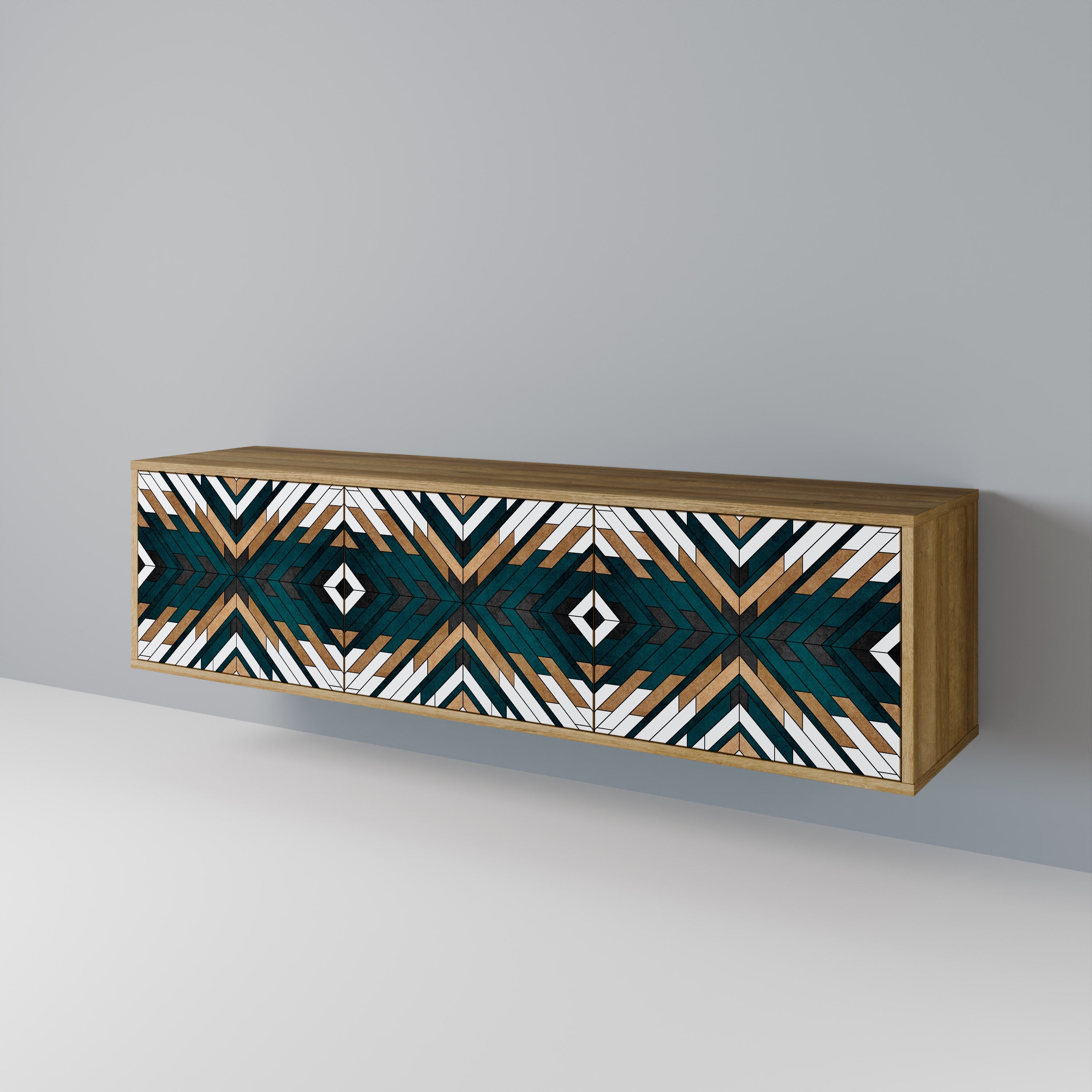 ARTISTIC GEOMETRY 3-Door TV Stand in Oak Effect