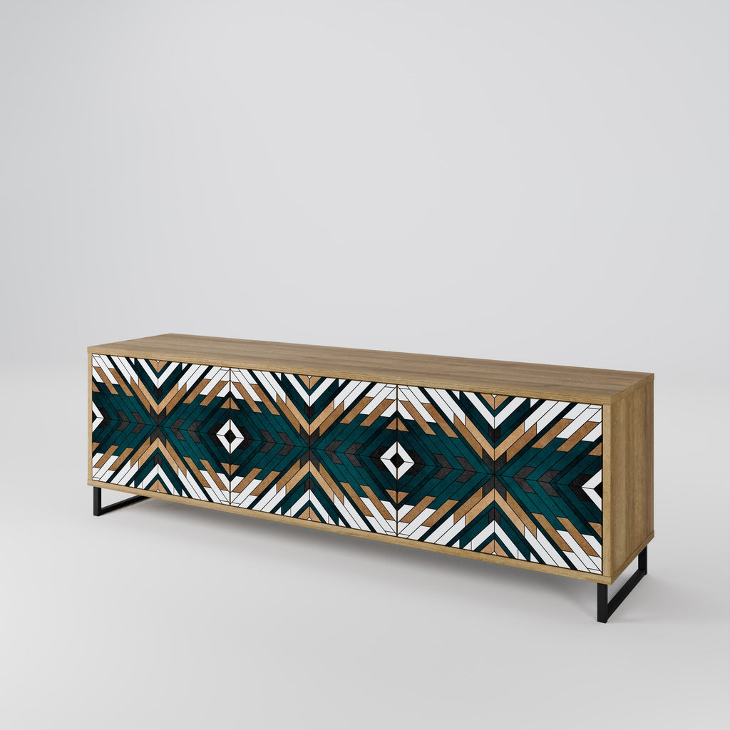 ARTISTIC GEOMETRY 3-Door TV Stand in Oak Effect