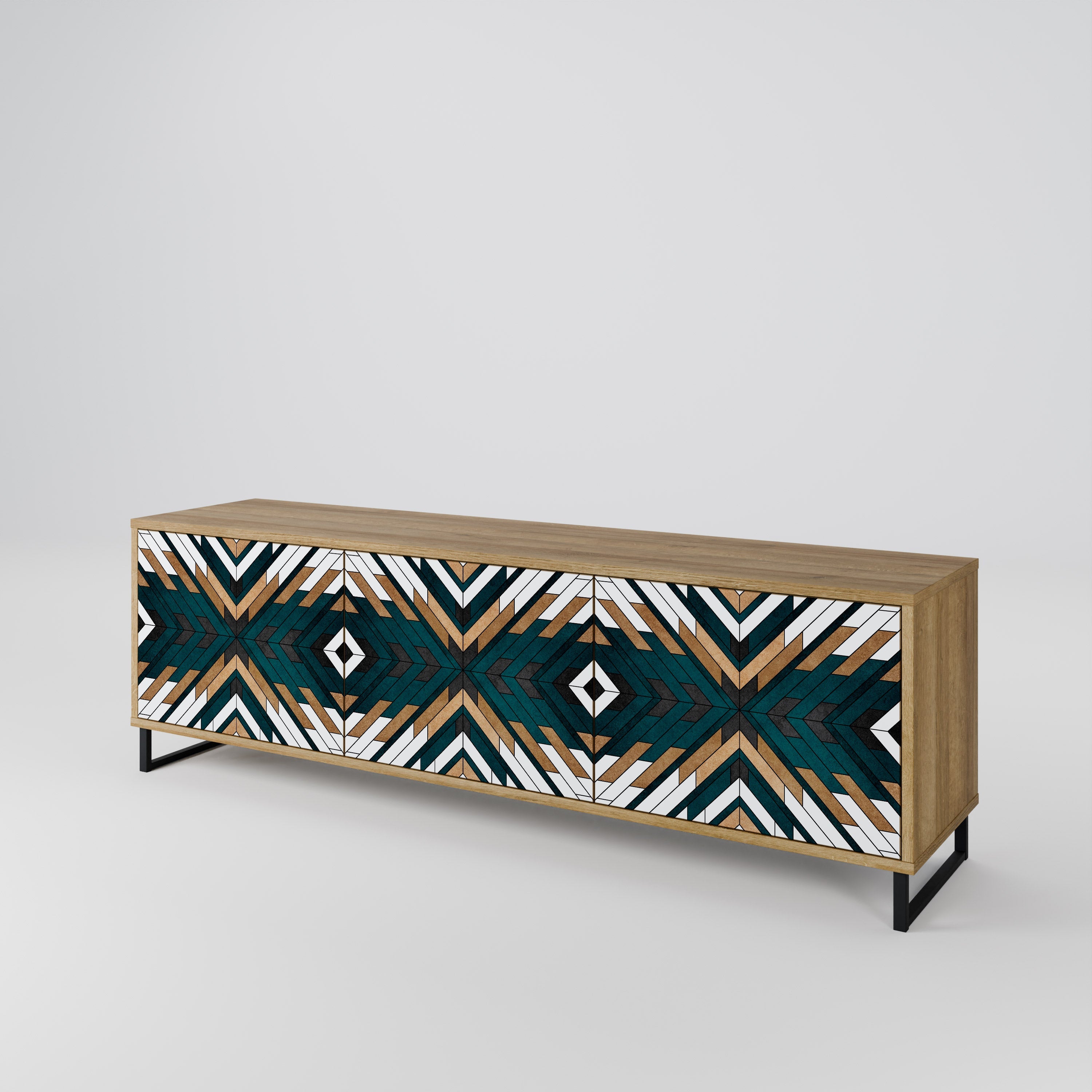 ARTISTIC GEOMETRY 3-Door TV Stand in Oak Effect