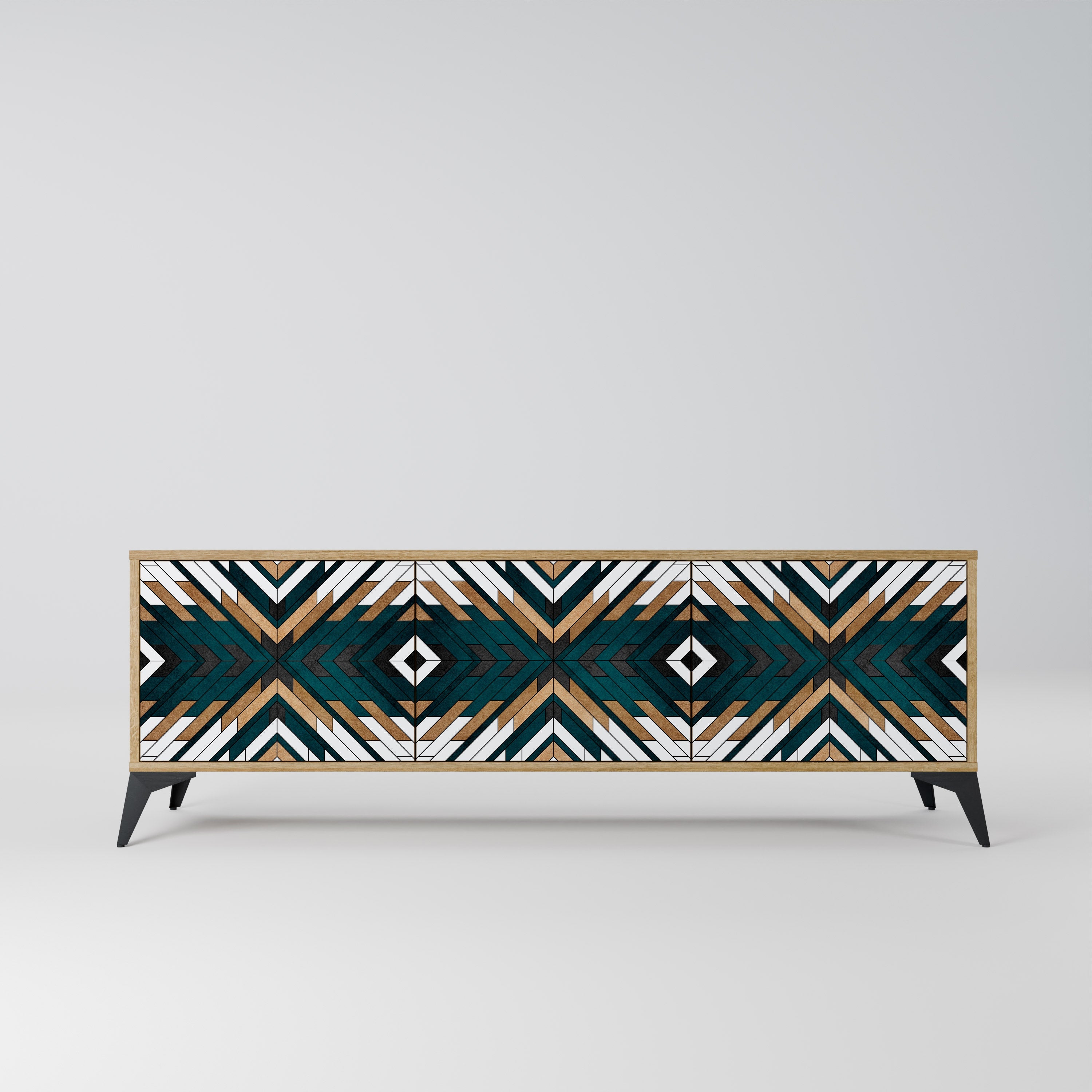 ARTISTIC GEOMETRY 3-Door TV Stand in Oak Effect