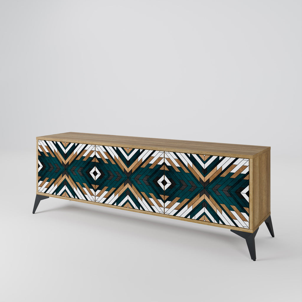 ARTISTIC GEOMETRY 3-Door TV Stand in Oak Effect