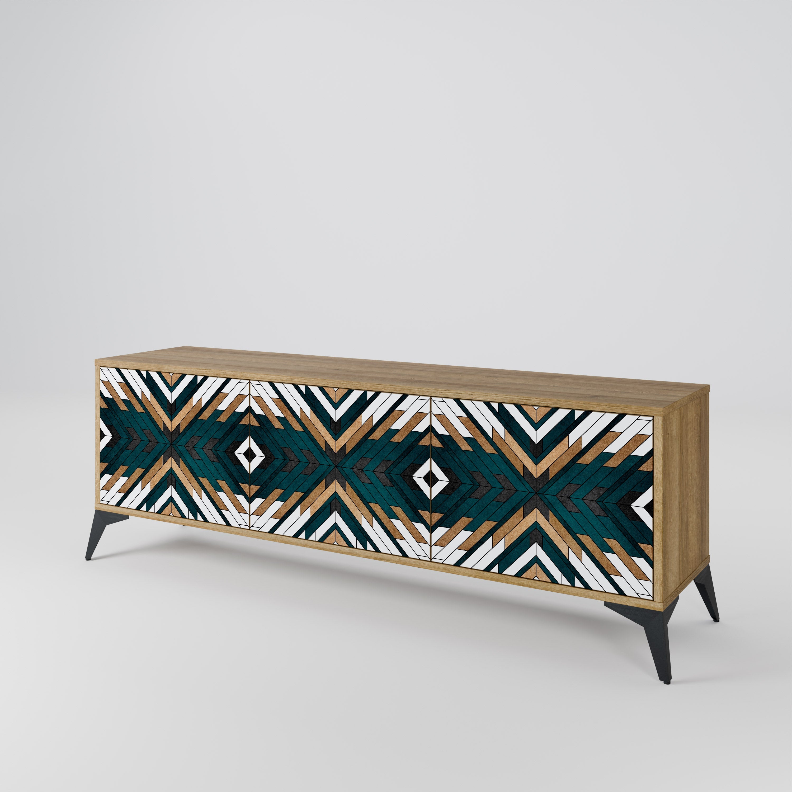 ARTISTIC GEOMETRY 3-Door TV Stand in Oak Effect