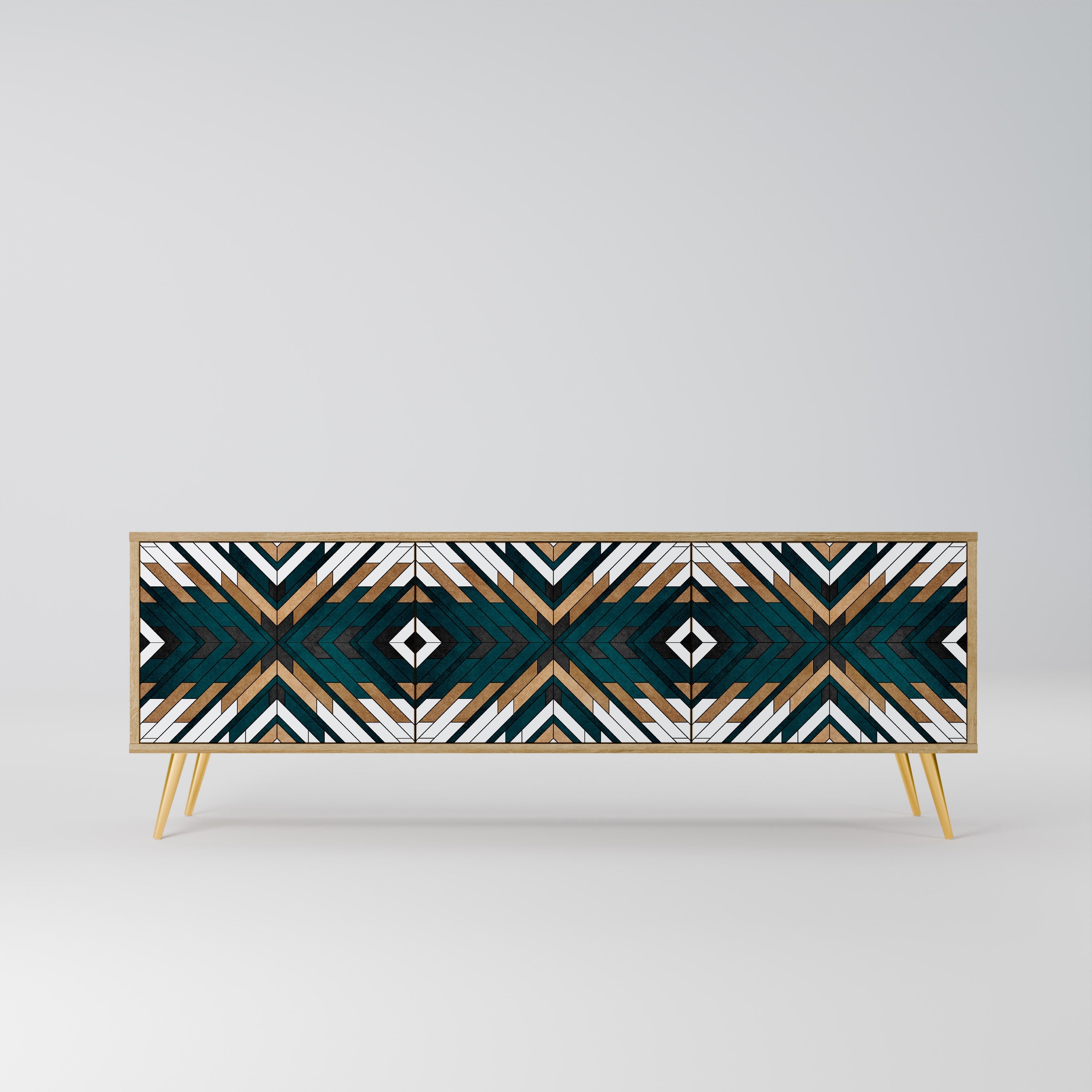 ARTISTIC GEOMETRY 3-Door TV Stand in Oak Effect