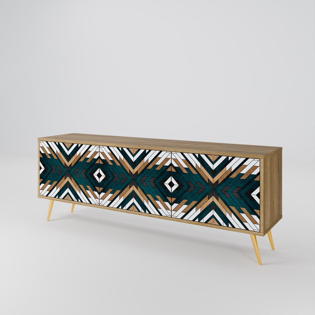 ARTISTIC GEOMETRY 3-Door TV Stand in Oak Effect